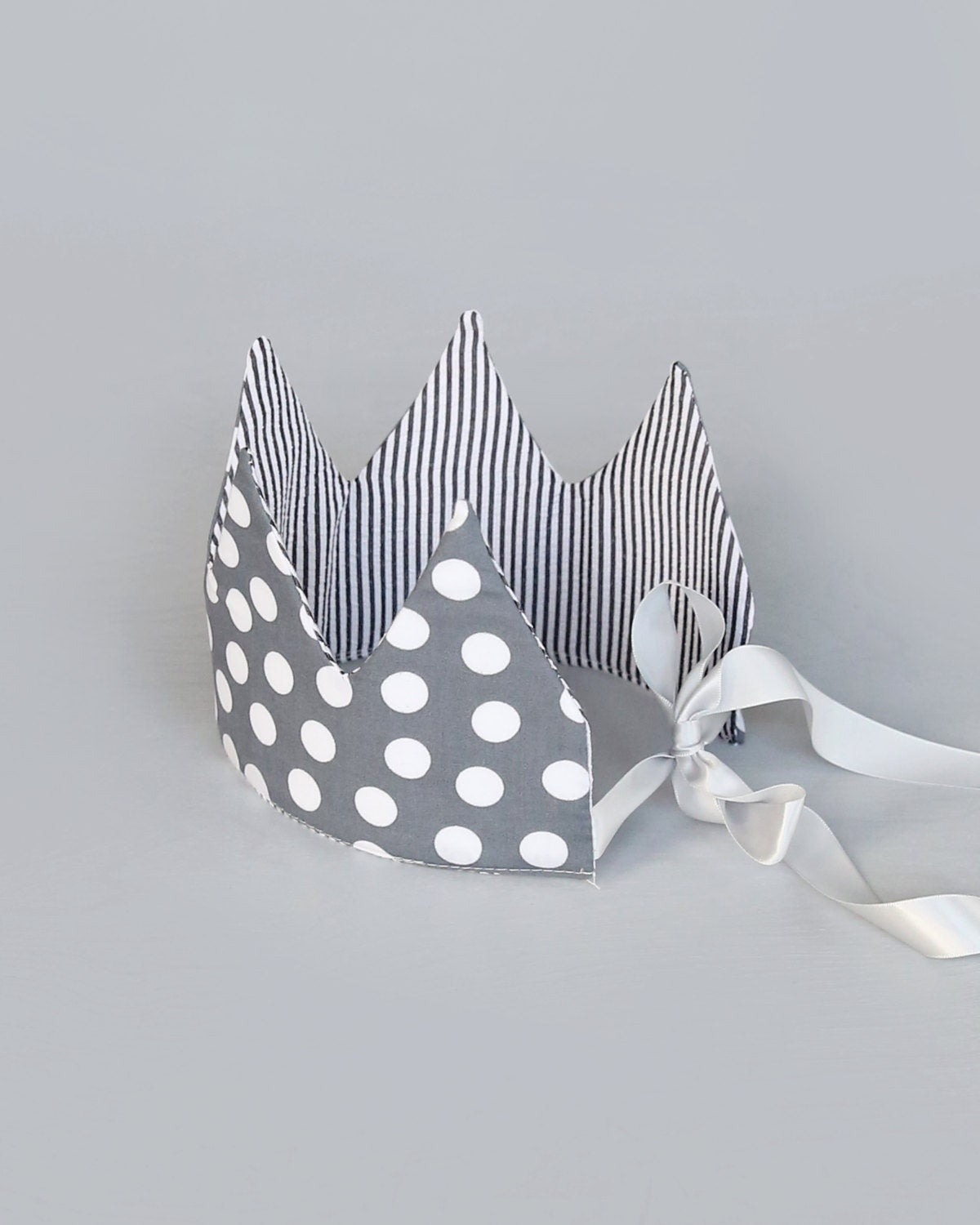 Dress Up Crown - Sequin Crown - Birthday Crown - Gray Polka Dots Reverse Gray Stripes Crown - Fits all