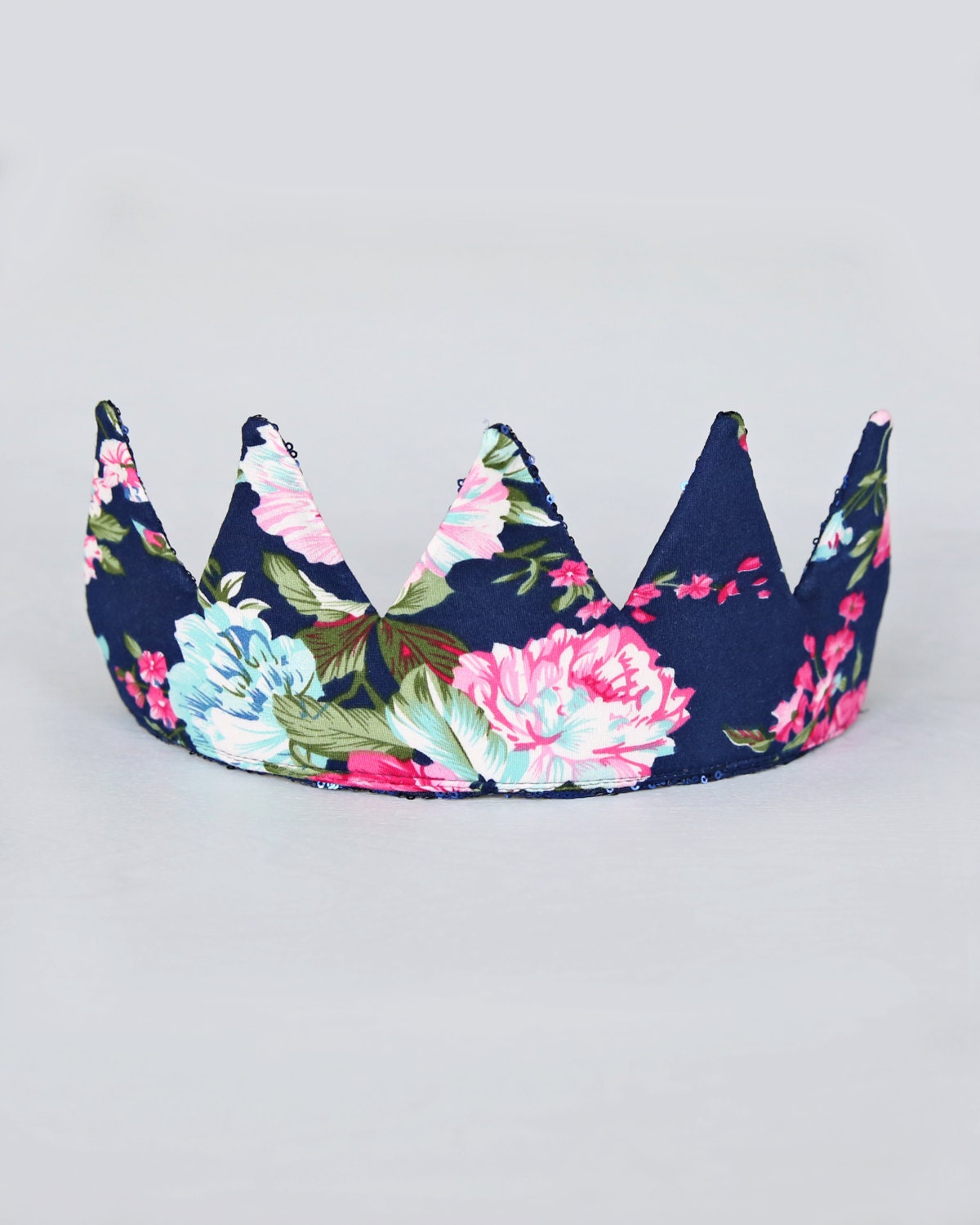 Dress Up Crown - Sequin Crown - Birthday Crown - Navy Floral Crown Reverse Navy Sequins - Fits all