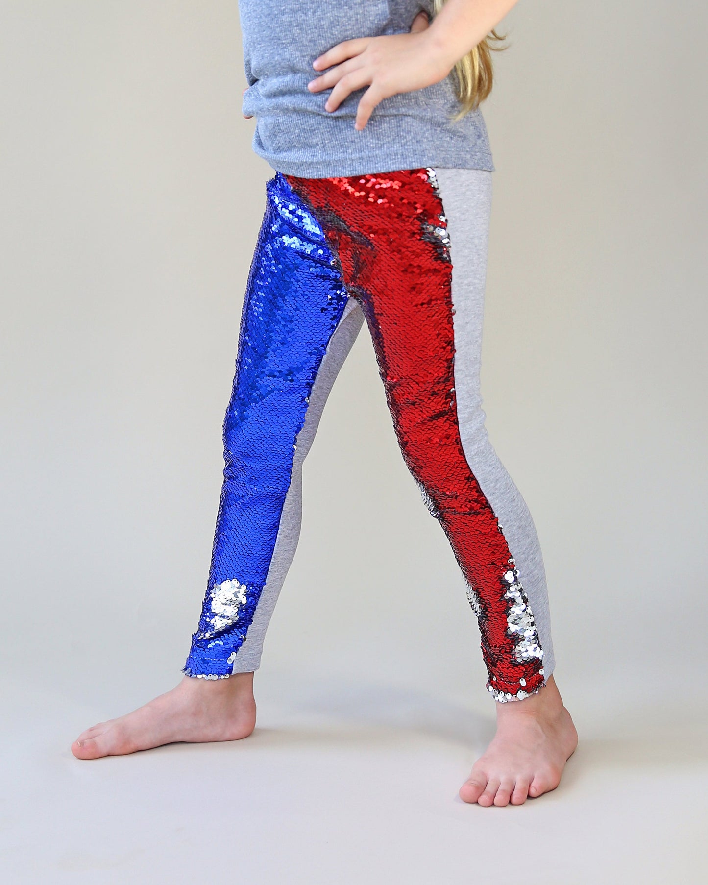 Flip Sequin Leggings in Red and Blue