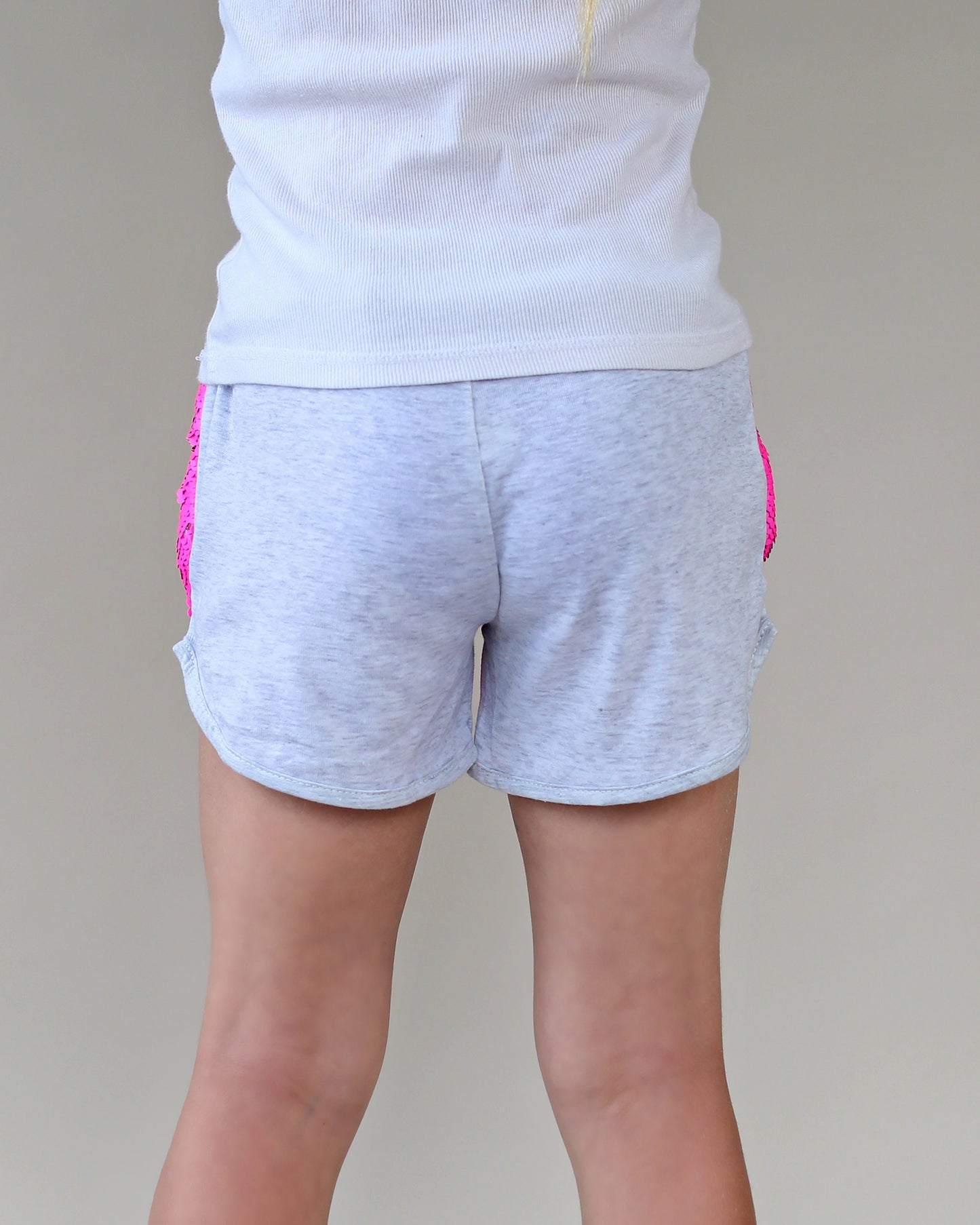 Flip Sequin Shorts in Neon Pink and Silver