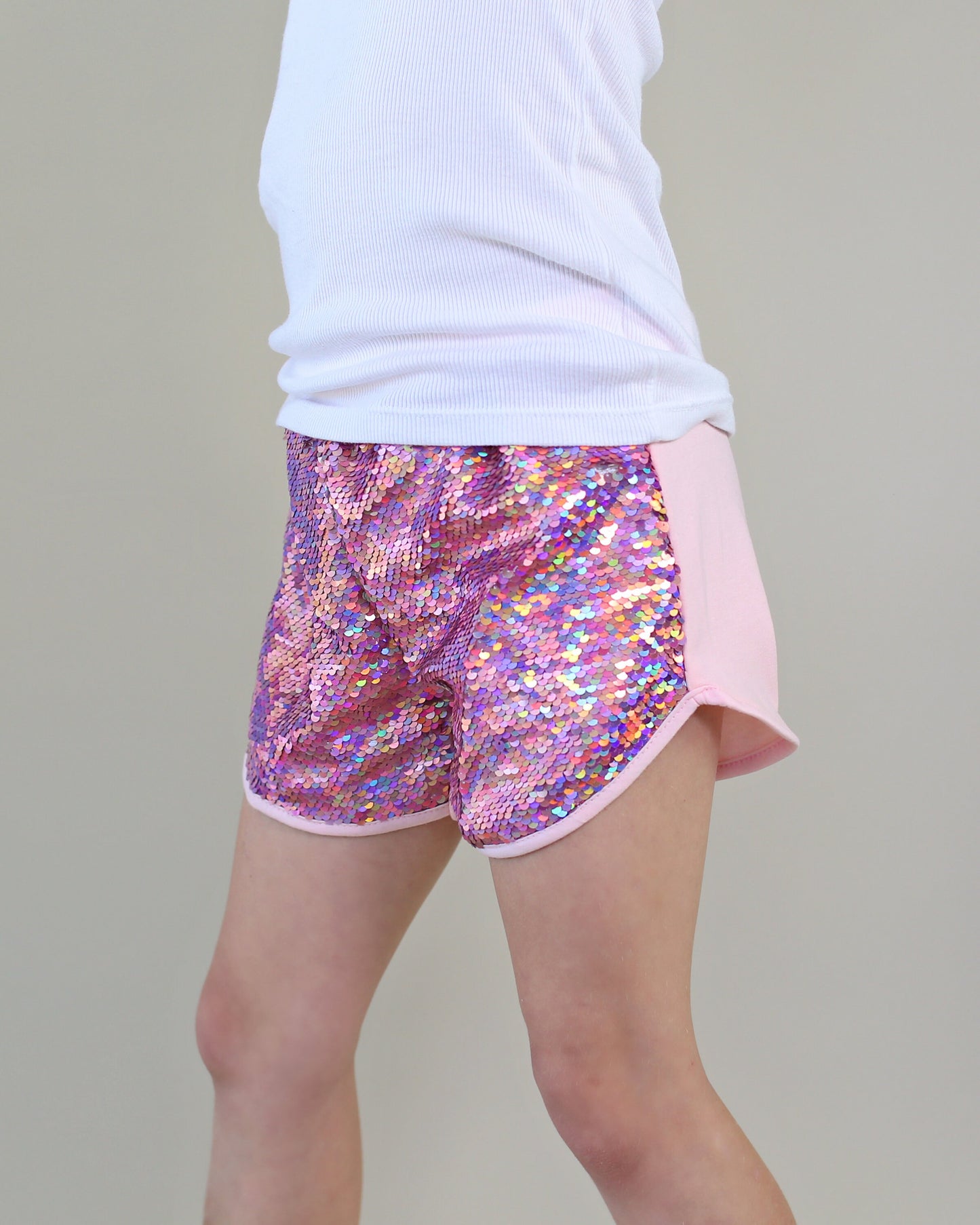 Flip Sequin Shorts in Holographic Pink