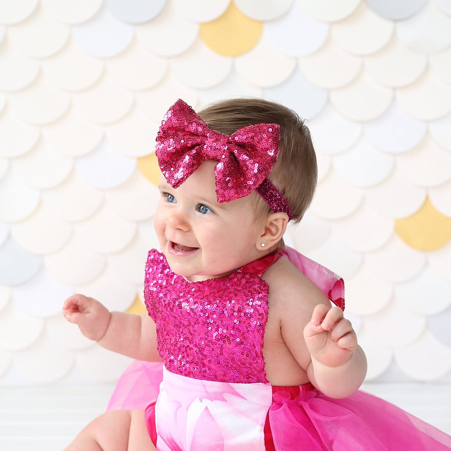 Hot Pink Bow Sequin Headband - Sequin Bow Headband - Hot Pink Sequin Bow - Hot Pink Sequins - Sequin Headband