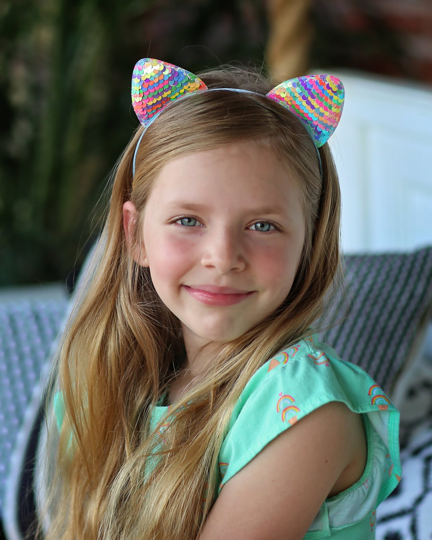 Cat Ear Sequin Headband - Sequin Cat Headband - Neon Rainbow Cat Headband - Rainbow Reversible Sequins - Sequin Headband -Sequin Cat Ears