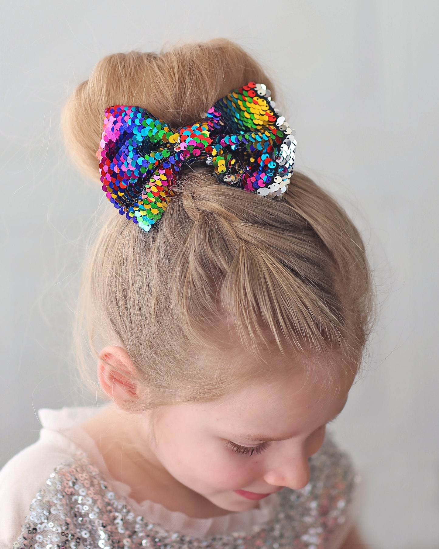 Rainbow Bow Clip-Sequin Bow Clip, Rainbow Flip Sequin bow, Rainbow Reversible Sequins, costume, birthday gift, party outfit, party hair bow