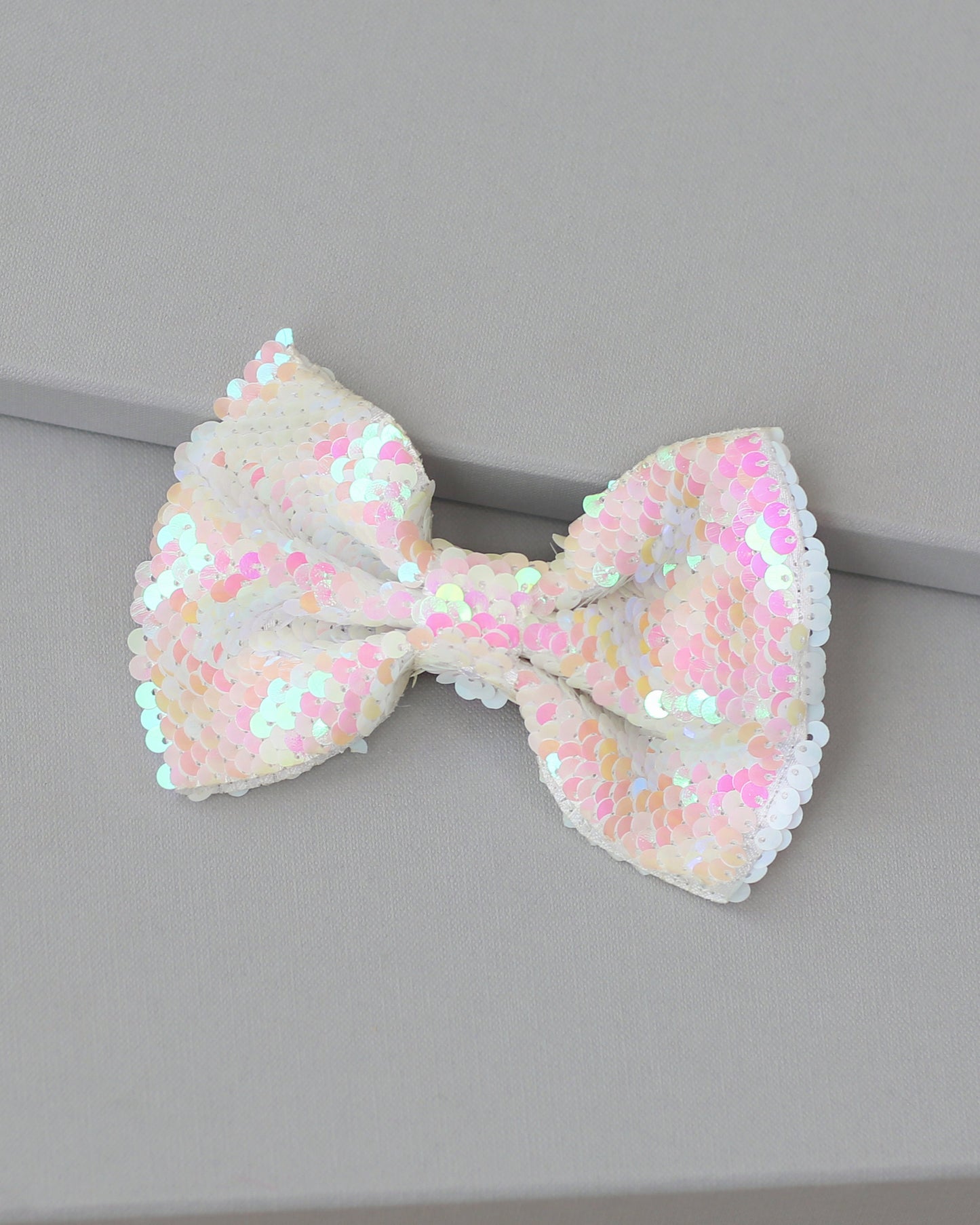White Rainbow Bow Clip - Sequin Bow Clip - White Flip Sequins - White Reversible Sequins