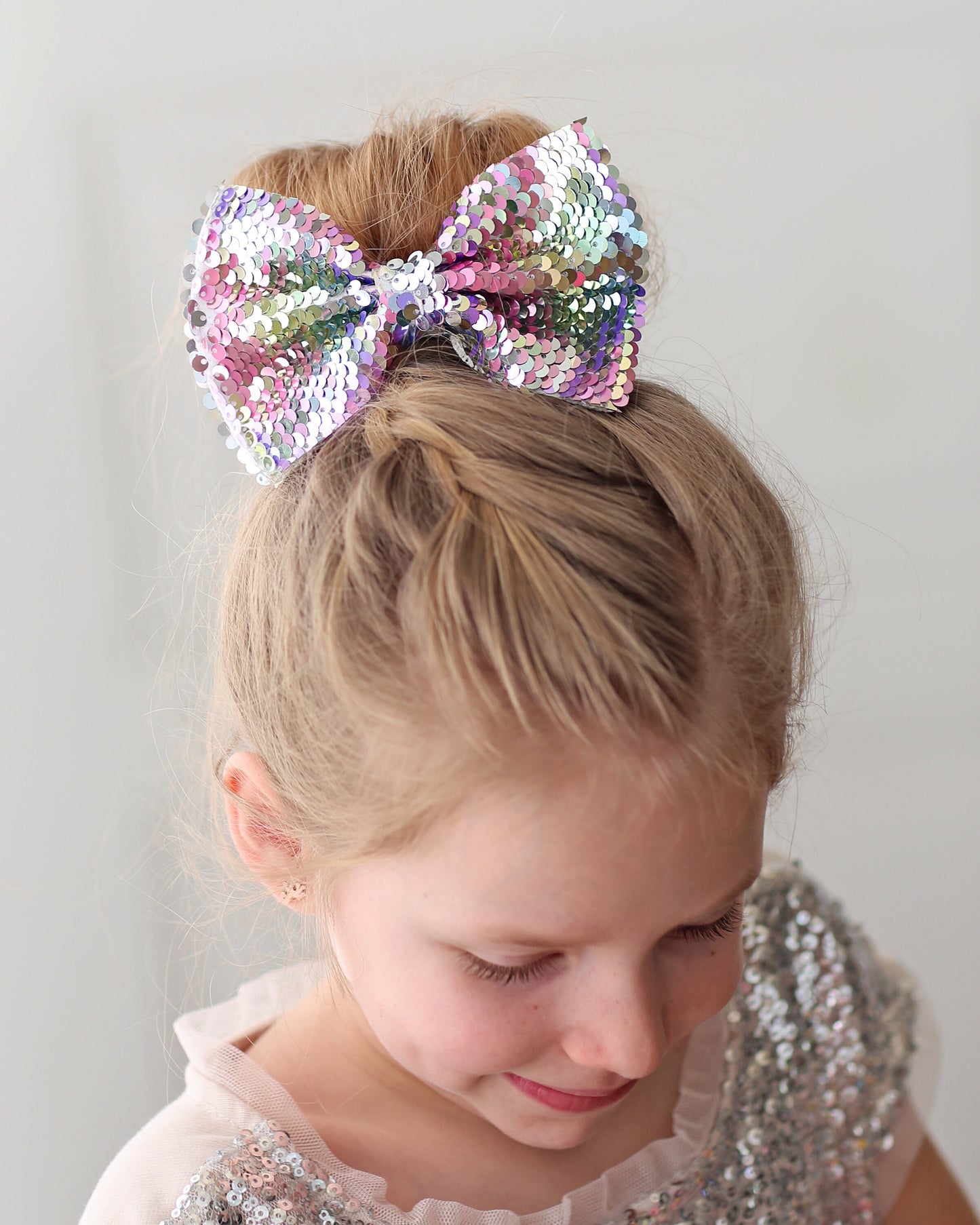Pastel Rainbow Bow Clip - Sequin Bow Clip - Rainbow Flip Sequins - Pastel Rainbow Reversible Sequins