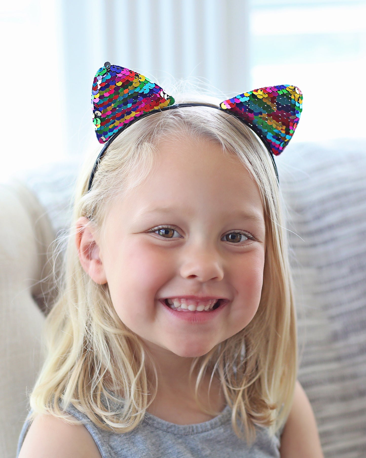Cat Ear Sequin Headband - Sequin Cat Headband - Rainbow Cat Headband - Rainbow Reversible Sequins - Sequin Headband -Sequin Cat Ears