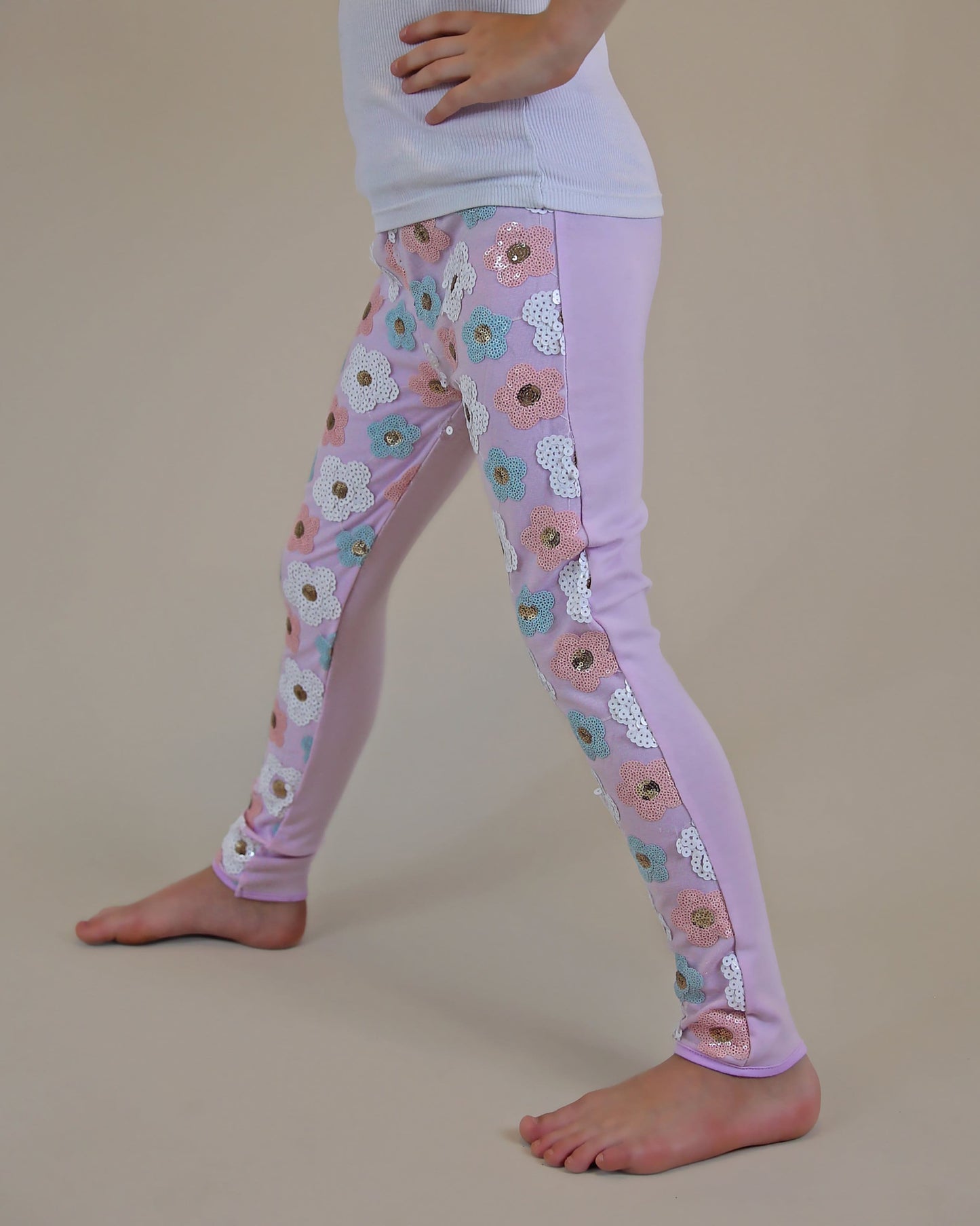 Sequin Leggings with Flowers