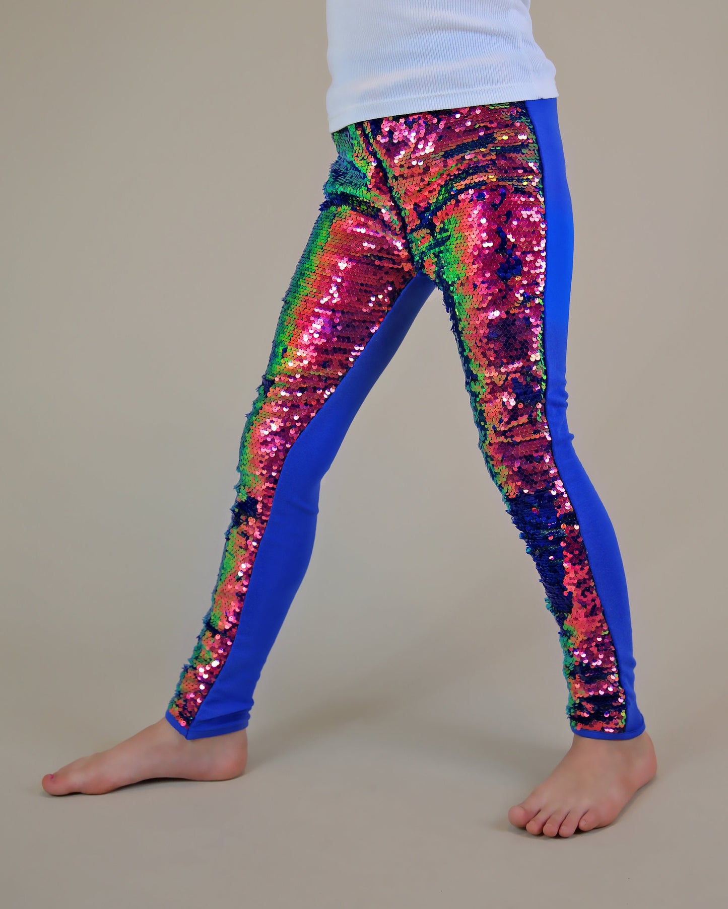 Flip Sequin Leggings in Red and Navy