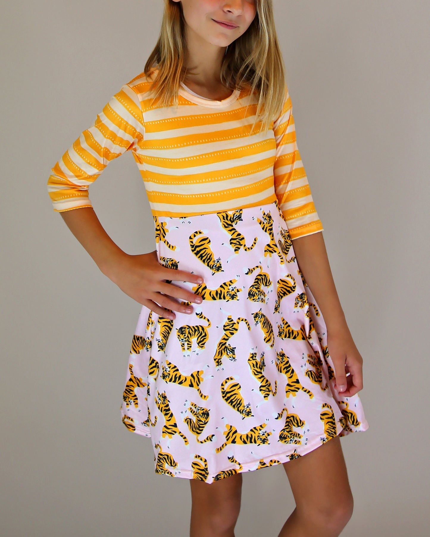 A-Line Dress - Girls Dress - Twirly Dress - Birthday Dress - Party Dress - Pink and Orange Tiger Dress