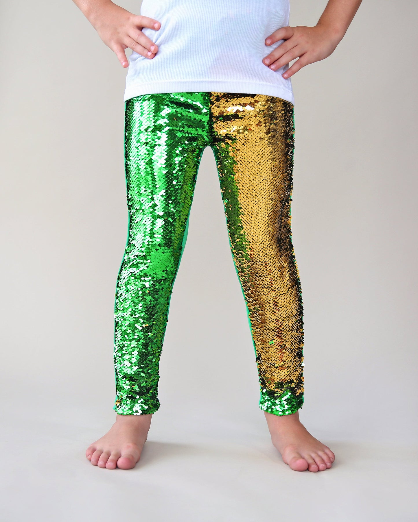 Flip Sequin Leggings in Green and Gold
