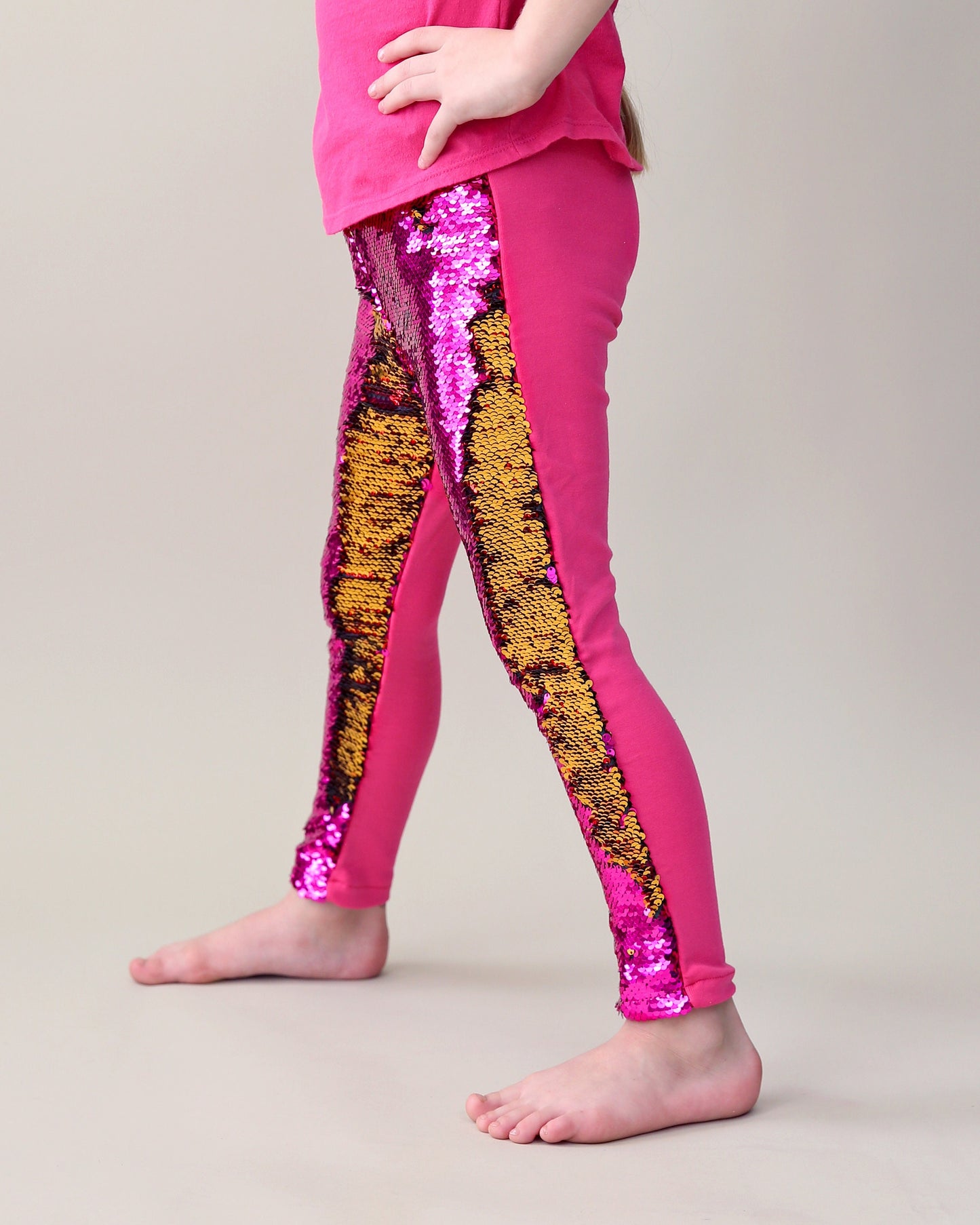 Flip Sequin Leggings in Hot Pink and Gold