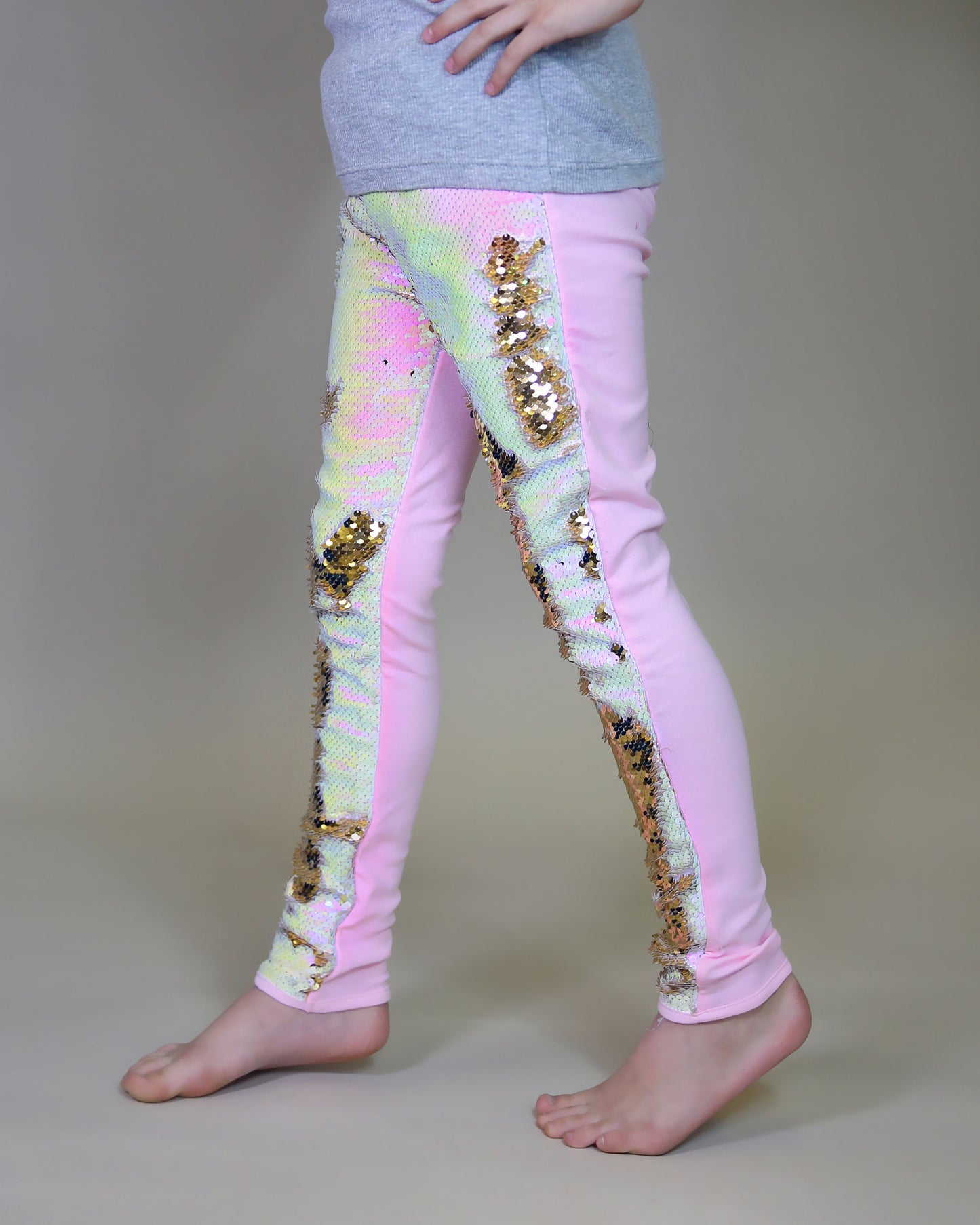 Flip Sequin Leggings in Gold and White