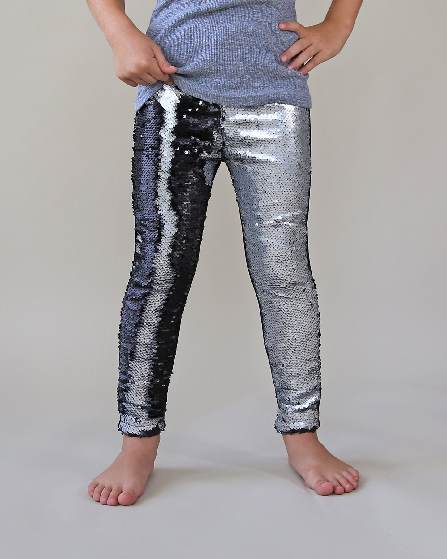 Flip Sequin Leggings in Black and Silver