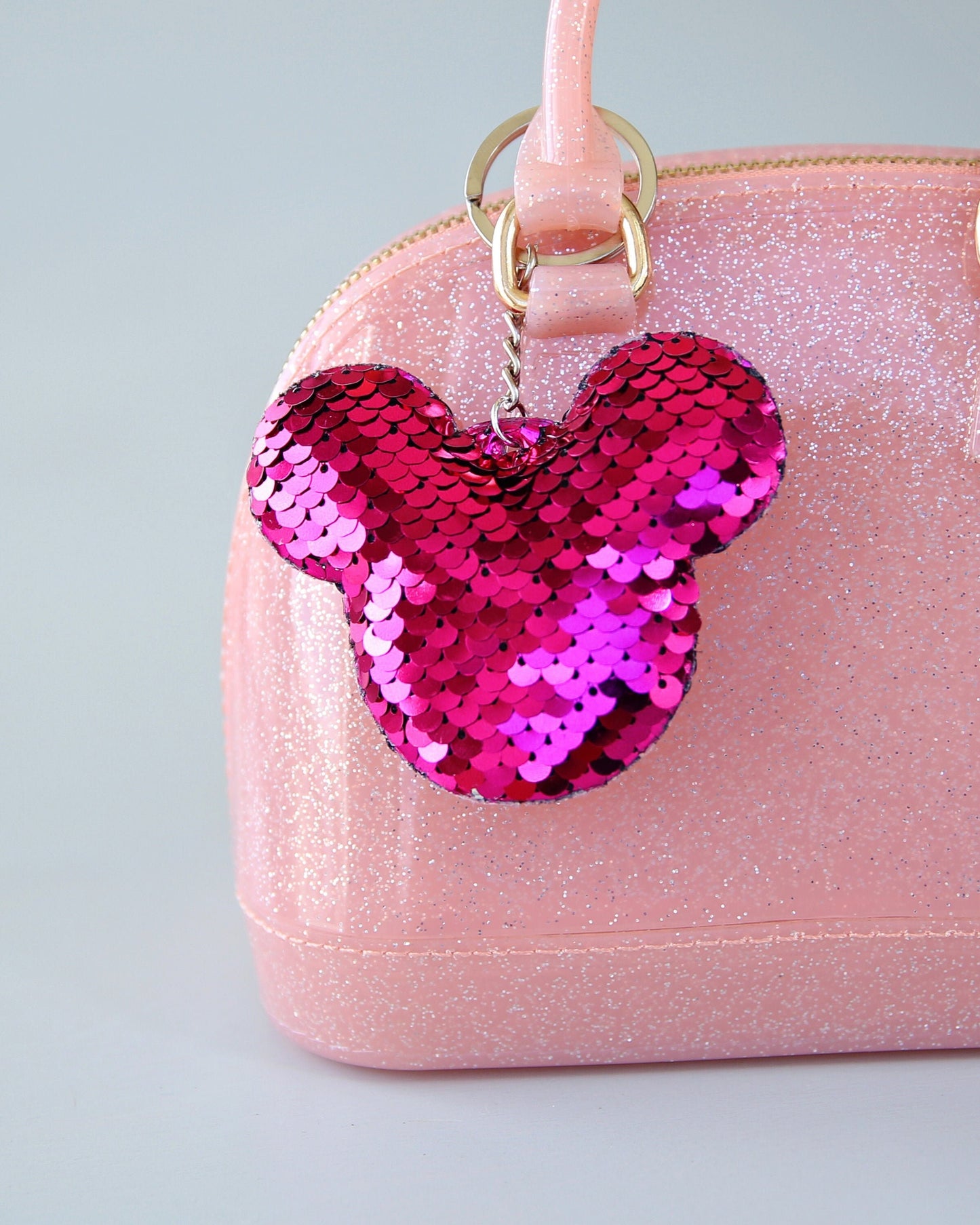Hot Pink Mouse Ears Keychain - Sequin Keychain - Hot Pink Sequin Keychain - Mickey Keychain