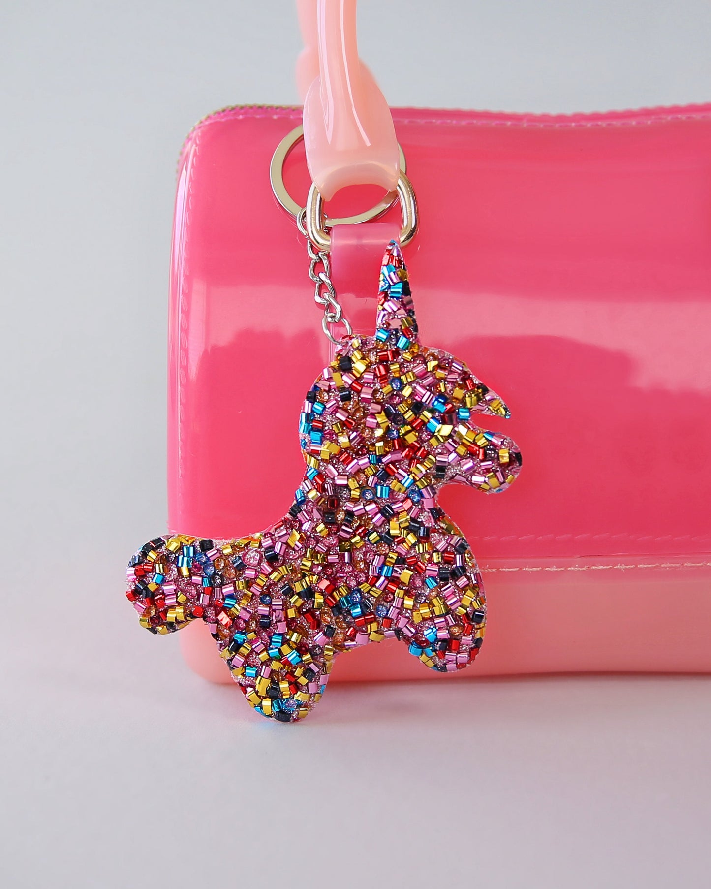 Beaded Rainbow Unicorn Keychain - Bead Keychain - Rainbow Bead Keychain - Unicorn Keychain
