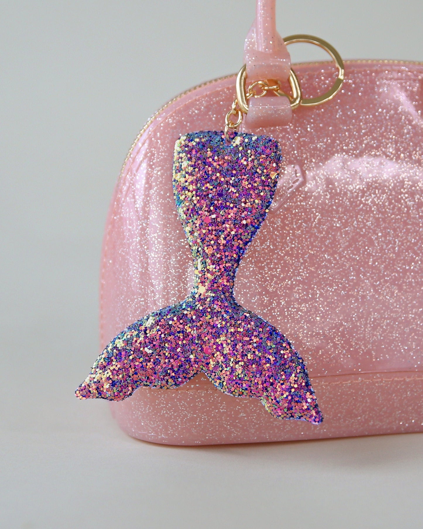 Purple Shimmer Mermaid Tail Keychain - Glitter Keychain - Purple Glitter Keychain - Mermaid Keychain
