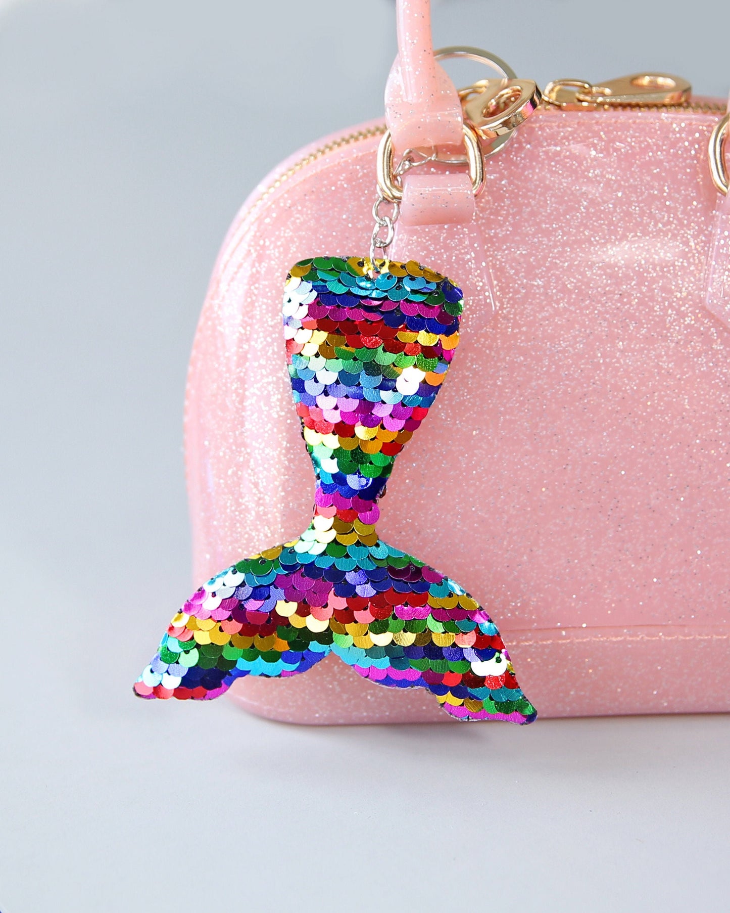Rainbow Sequin Mermaid Tail Keychain - Glitter Keychain - Rainbow Sequin Keychain - Mermaid Keychain
