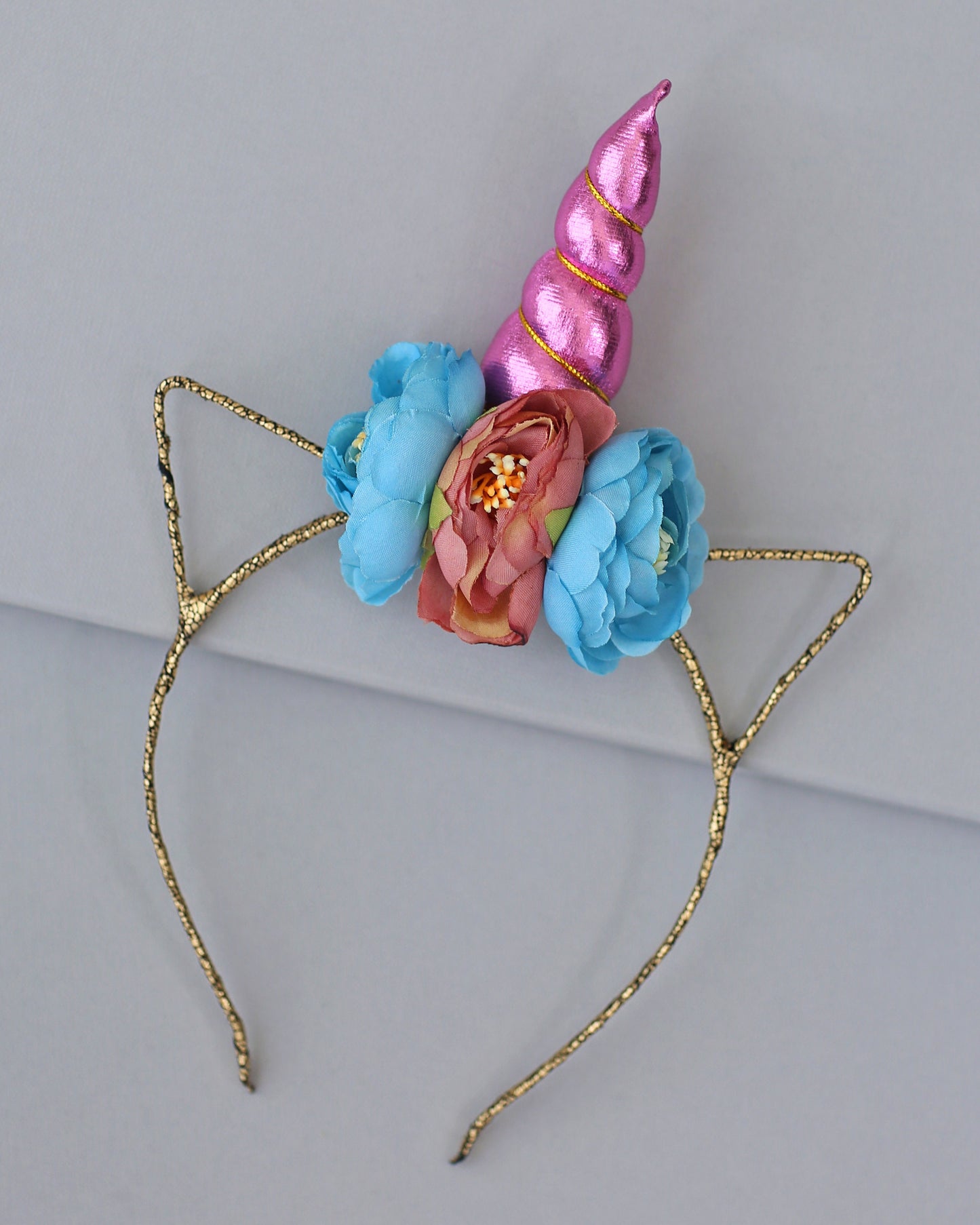 Unicorn Flower Headband - Pink and Blue Unicorn Headband - Unicorn Horn Floral Headband