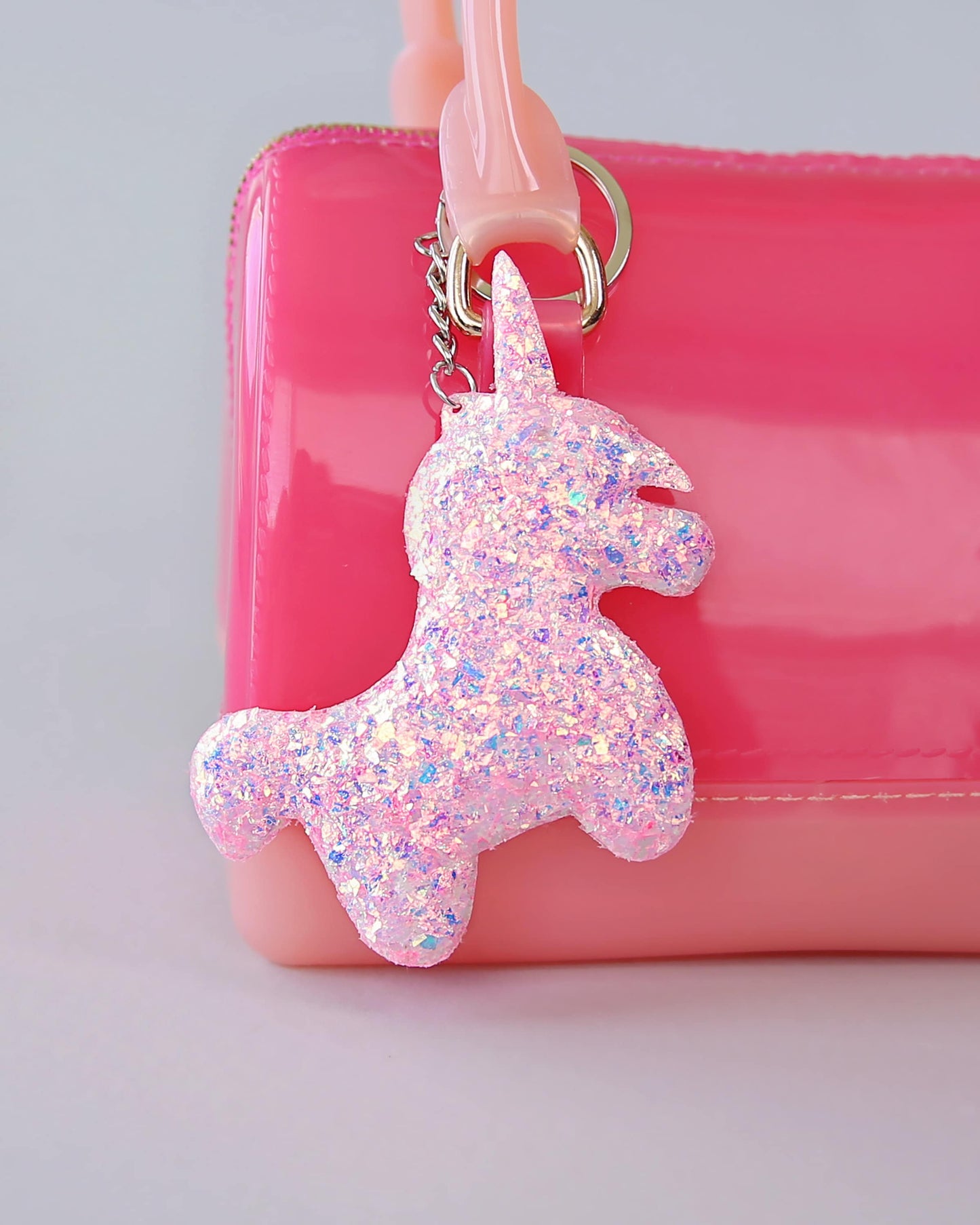 Pink Shimmer Unicorn Keychain - Glitter Keychain - Pink Glitter Keychain - Unicorn Keychain