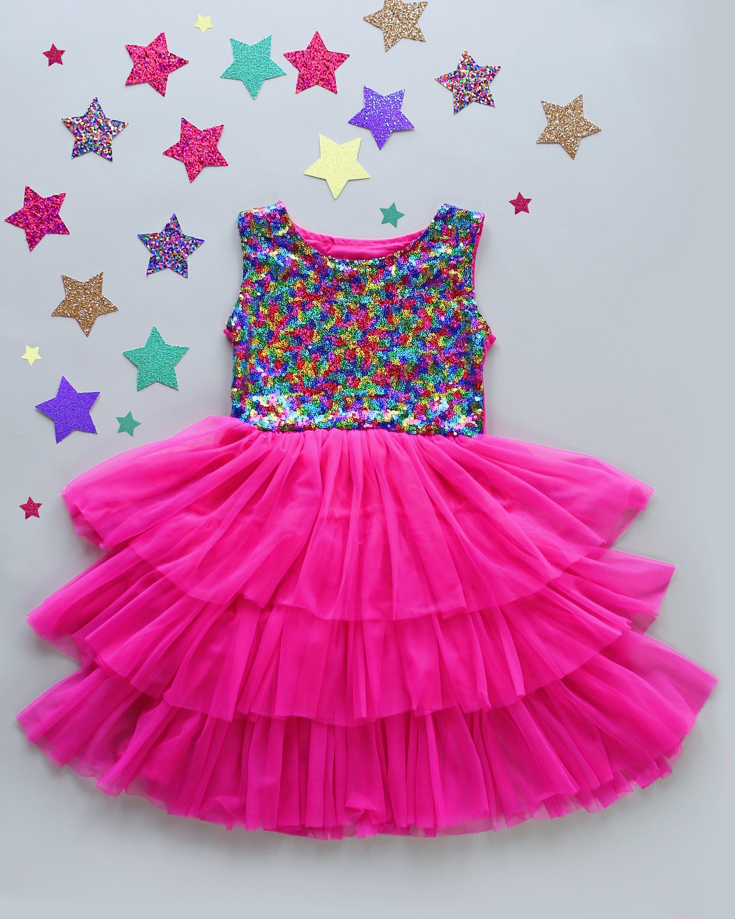 Sequin Tutu Dress in Hot Pink Rainbow