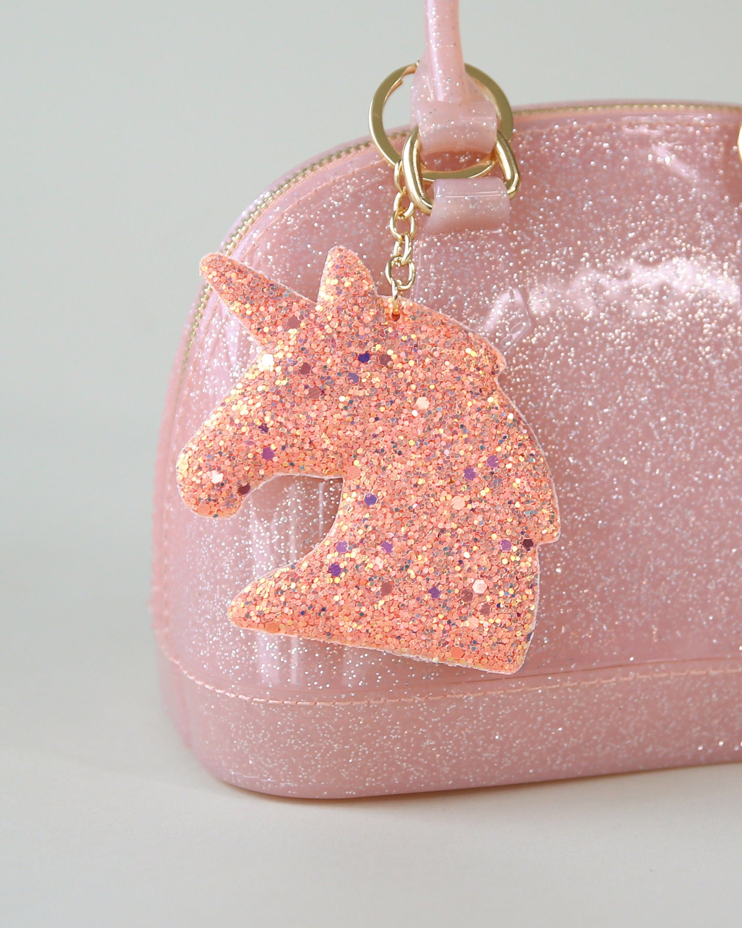Peach Shimmer Unicorn Head Keychain - Glitter Keychain - Blush Glitter Keychain - Unicorn Head Keychain