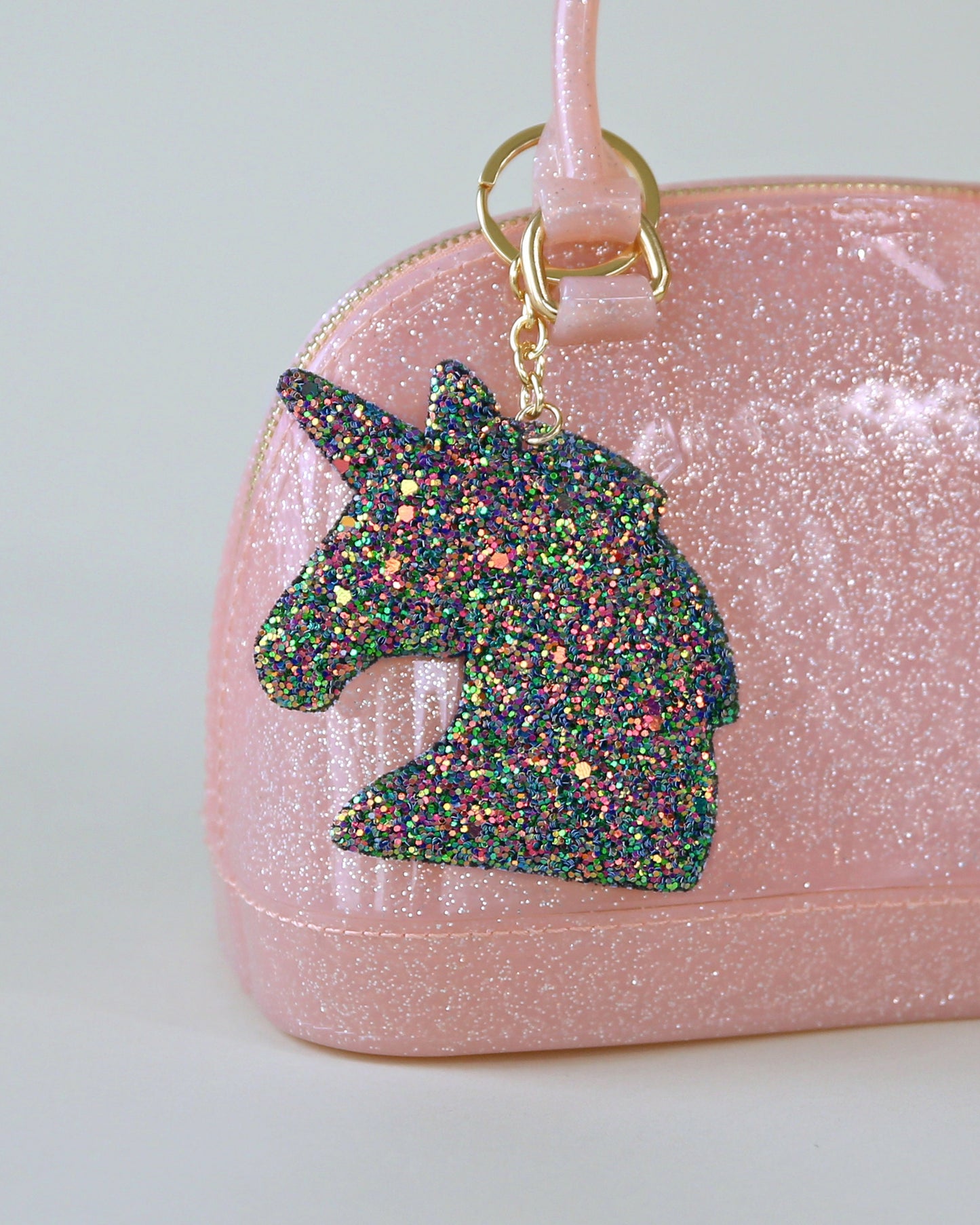 Blue Shimmer Unicorn Head Keychain - Glitter Keychain - Teal Glitter Keychain - Unicorn Head Keychain