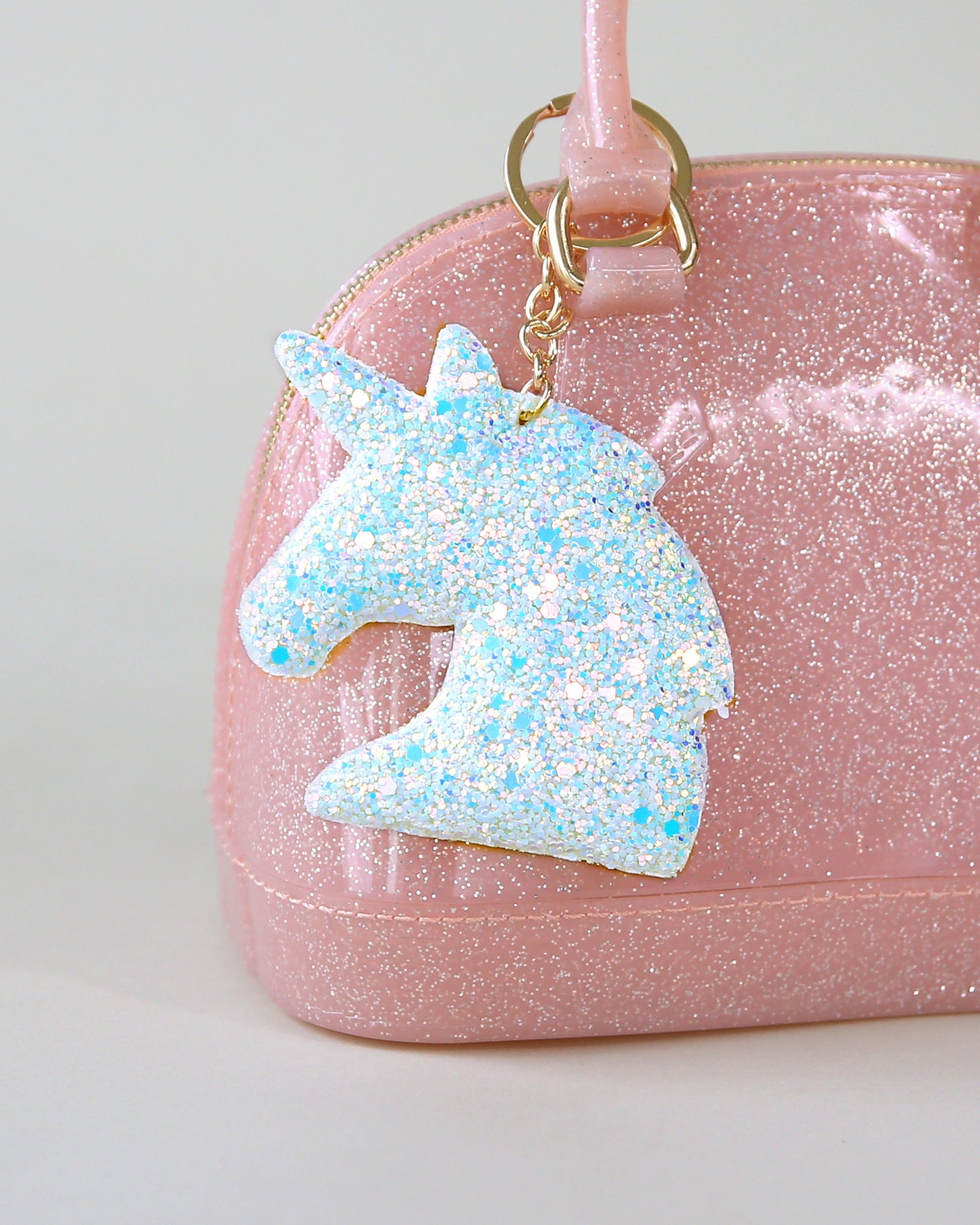White Shimmer Unicorn Head Keychain - Glitter Keychain - Ice Blue Glitter Keychain - Unicorn Head Keychain