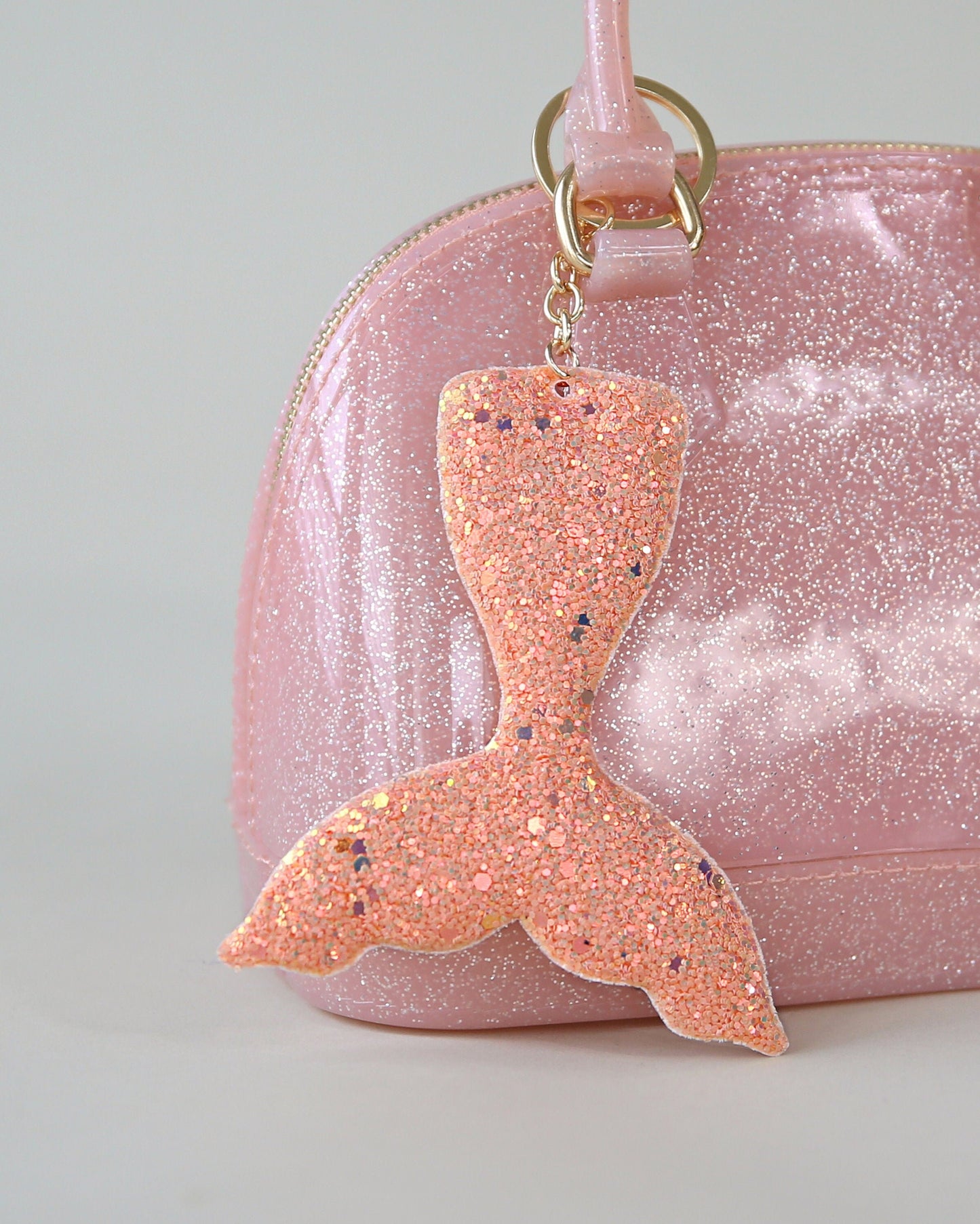 Peach Shimmer Mermaid Tail Keychain - Glitter Keychain - Blush Glitter Keychain - Mermaid Keychain