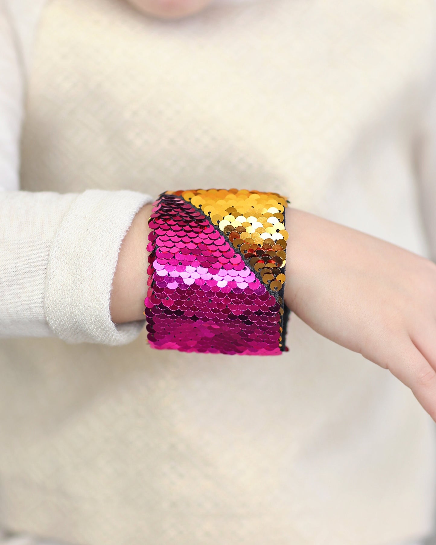 Magic Sequin Bracelet - Sequin Bracelet - Reversible Sequin Bracelet - Sequin Cuff- Hot Pink and Gold Bracelet