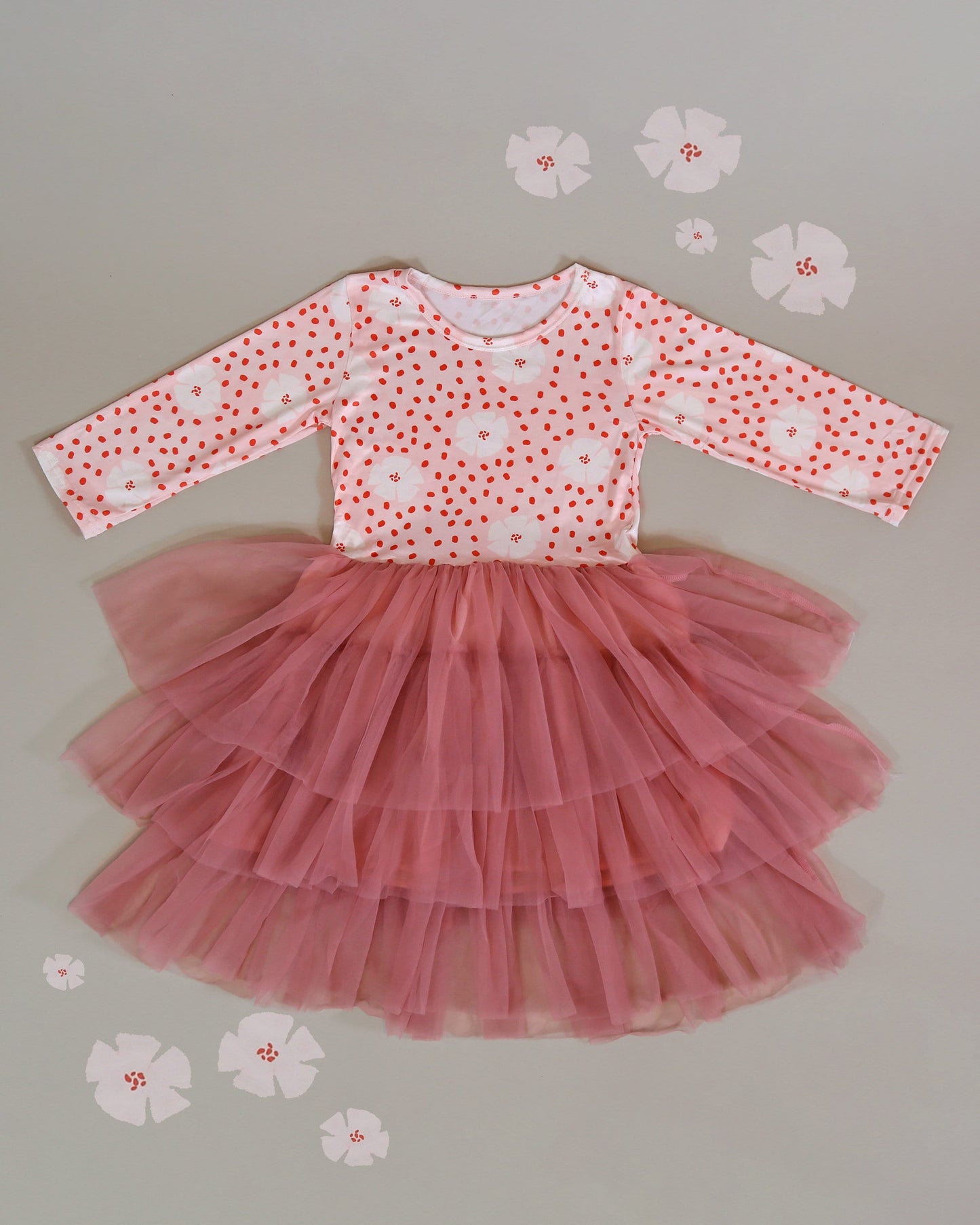 3/4 Sleeve Tutu Dress in Blush Floral