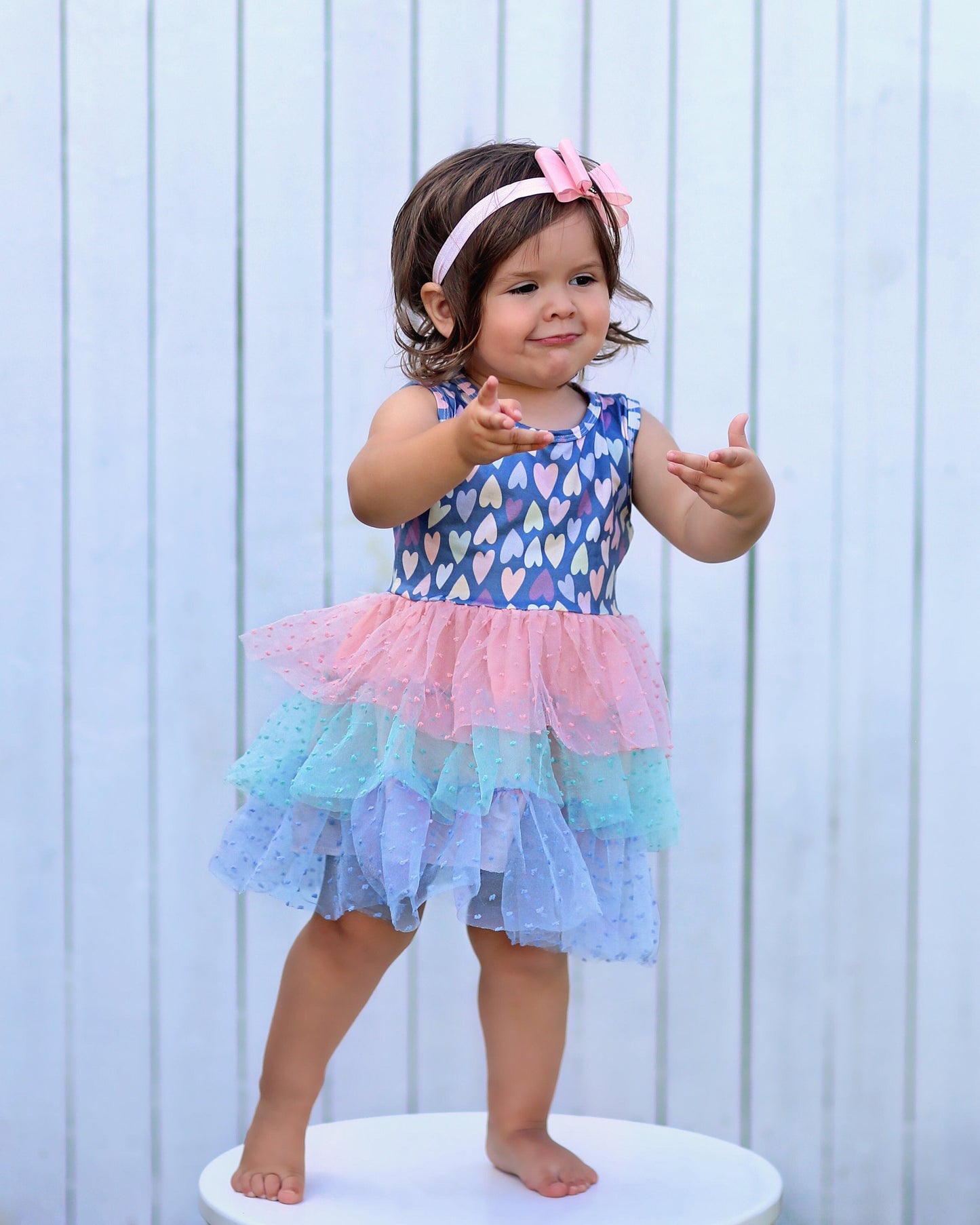 Tutu Dress in Swiss Pink, Blue and Mint Heart