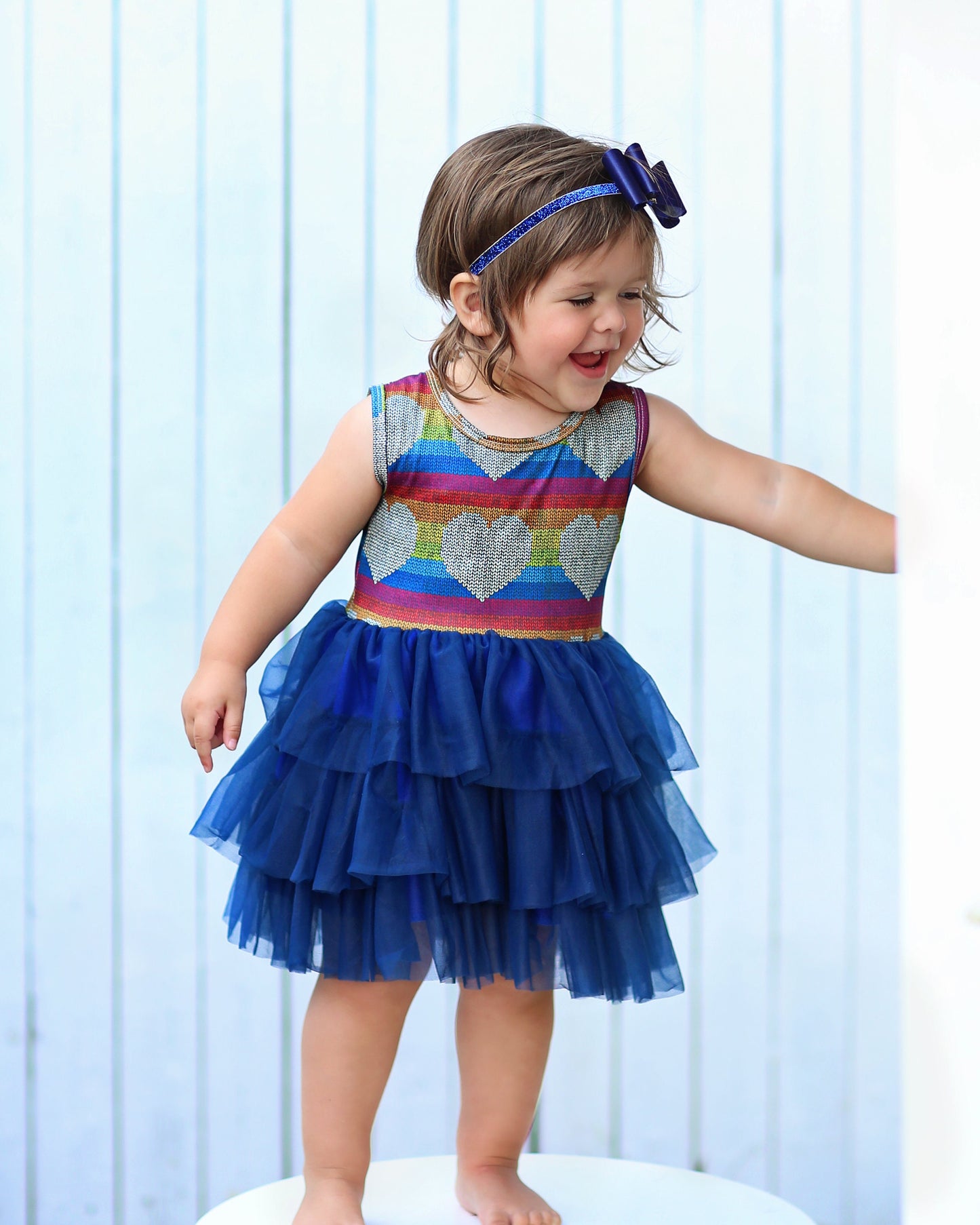 Tutu Dress in Navy Sweater Hearts