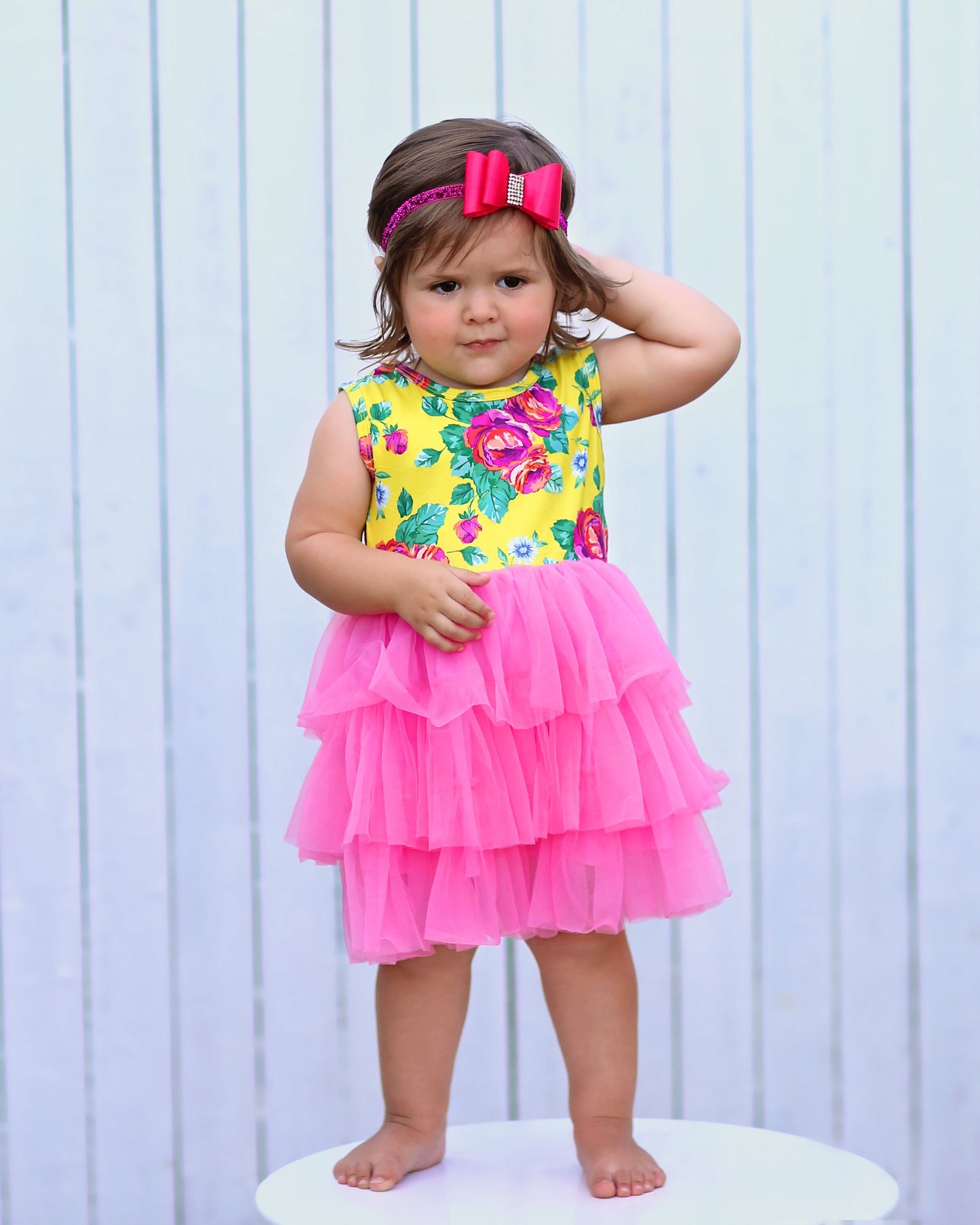 Tutu Dress in Yellow and Hot Pink Roses