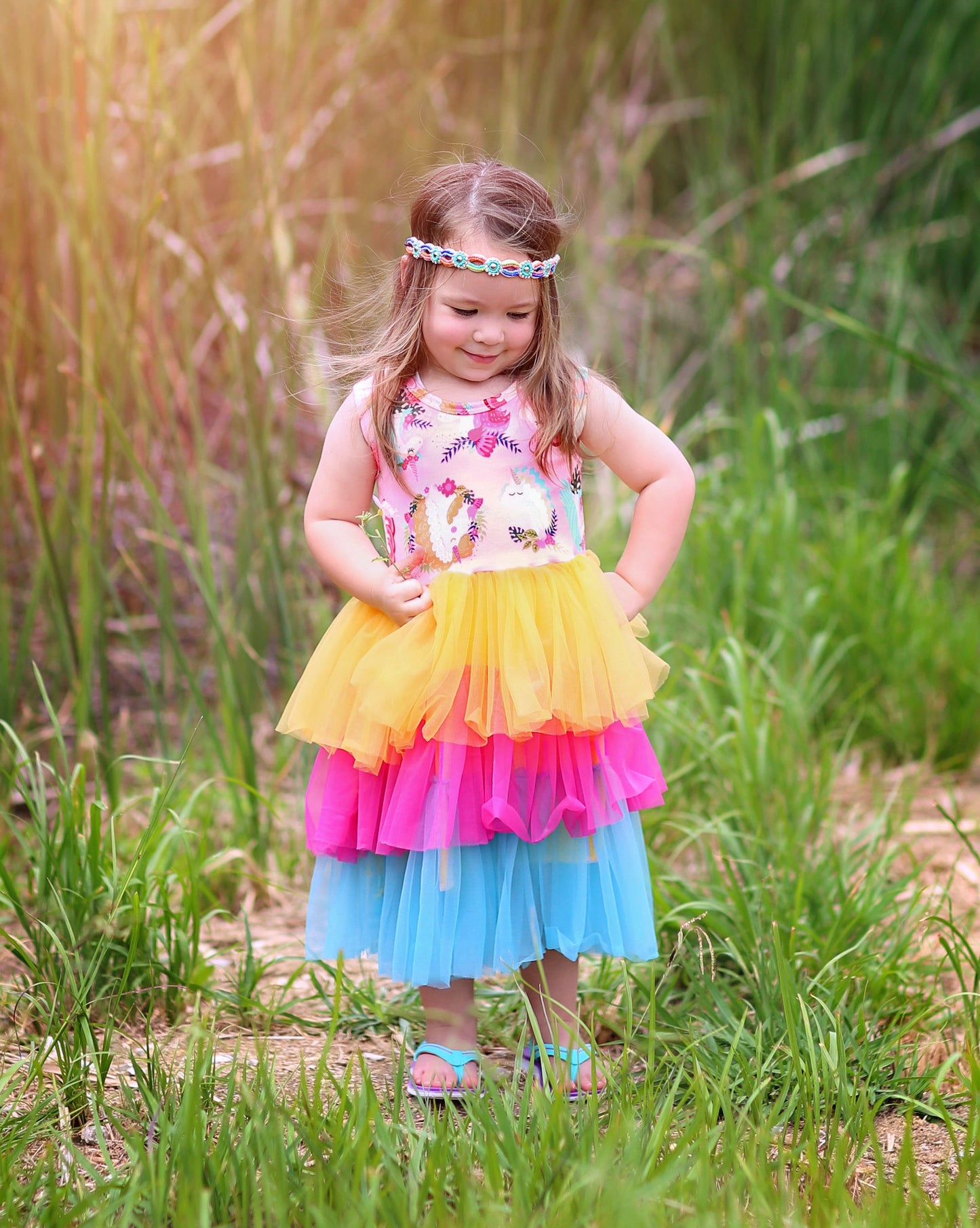 Tutu Dress in Pink, Yellow and Turquoise Unicorn