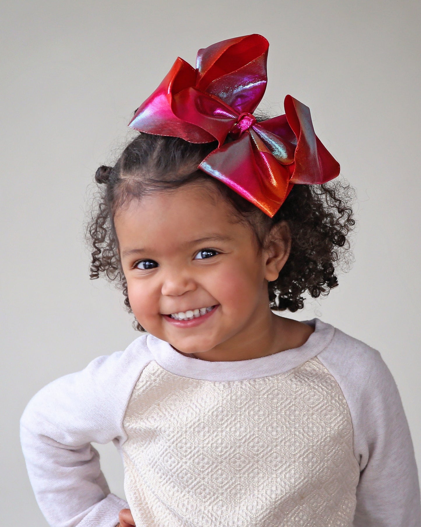 Large Metallic Red Bow Clip - Metallic Bow Clip - Large Red Bow - Rainbow Red Bow - Oversized Cheer Bow