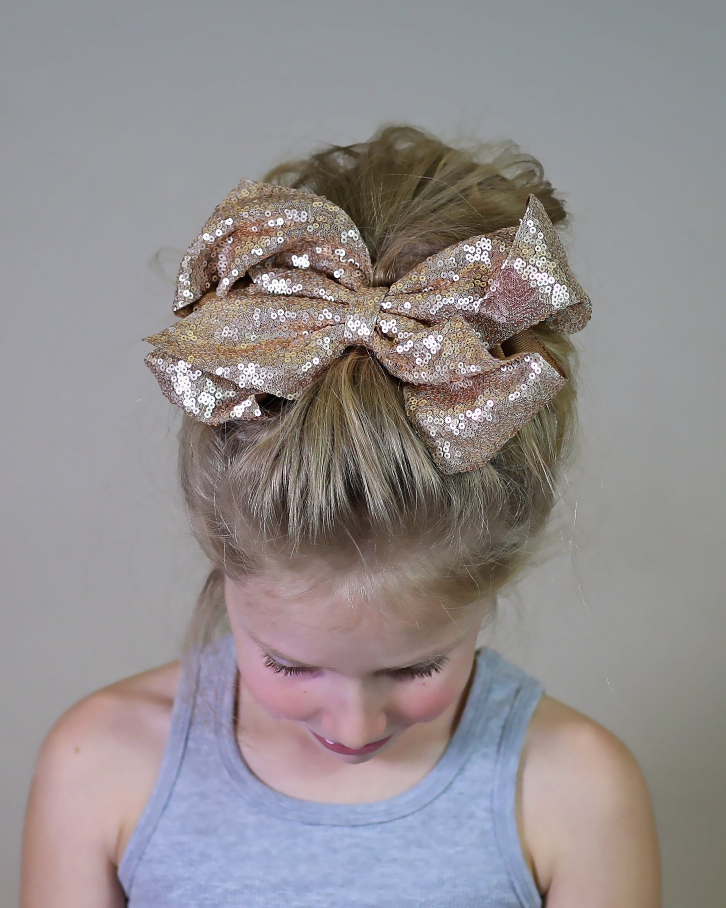 Large Sequin Rose Gold Bow Clip - Large Sequin Bow Clip - Large Rose Gold Bow - Gold Bow - Oversized Sequin Cheer Bow