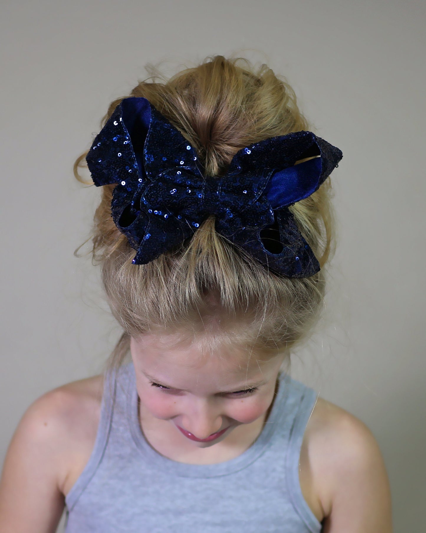 Large Sequin Navy Bow Clip - Large Sequin Bow Clip - Large Navy Bow - Navy Bow - Oversized Sequin Cheer Bow