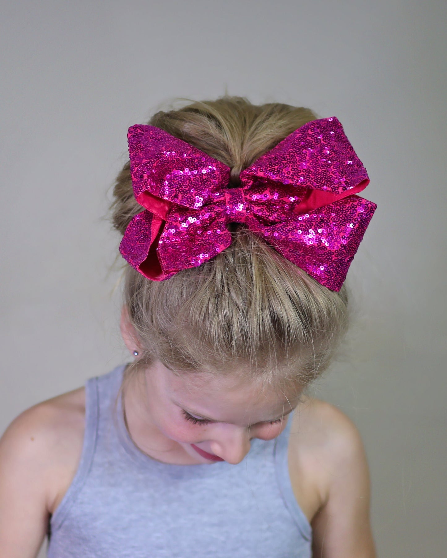 Large Sequin Hot Pink Bow Clip - Large Sequin Bow Clip - Large Hot Pink Bow - Hot Pink Bow - Oversized Sequin Cheer Bow