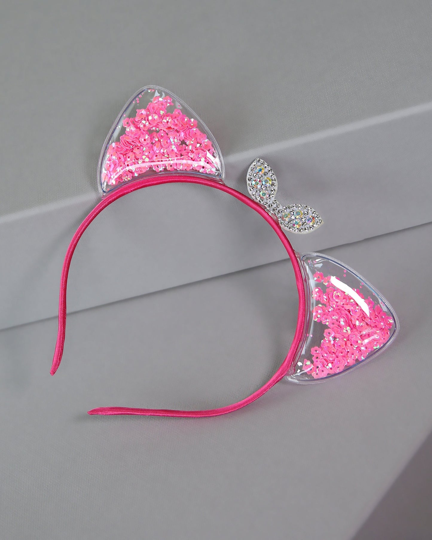 Hot Pink Cat Ear Confetti Headband - Sequin Cat Headband - Rainbow Cat Headband - Rainbow Reversible Sequins - Sequin Cat Ears