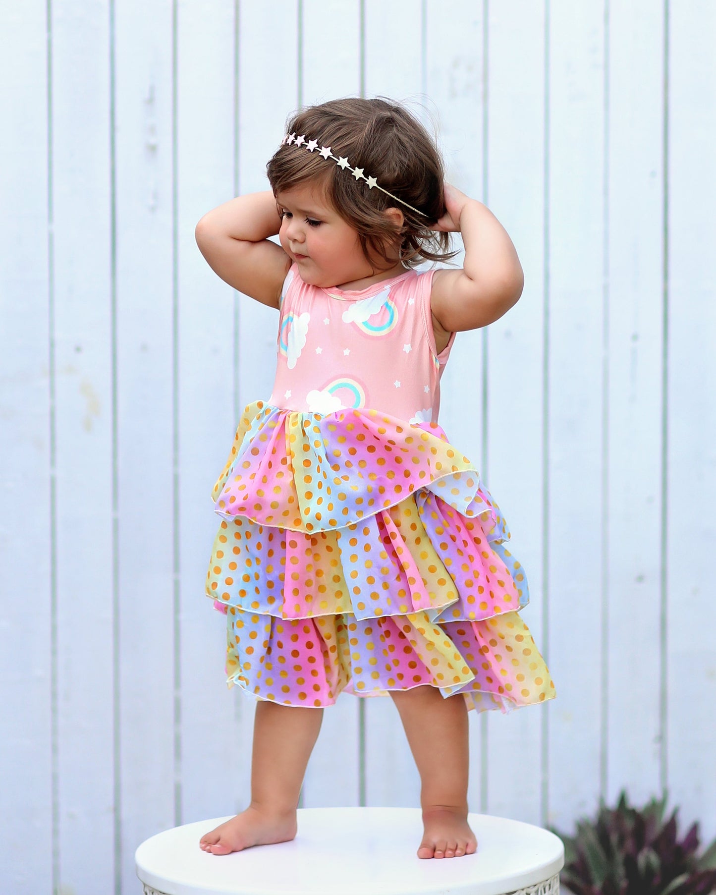 Tutu Dress in Polka Dot Rainbows