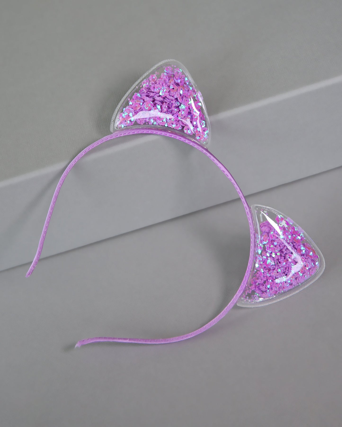 Lavender Cat Ear Confetti Headband - Sequin Cat Headband - Rainbow Cat Headband - Rainbow Reversible Sequins -Sequin Cat Ears