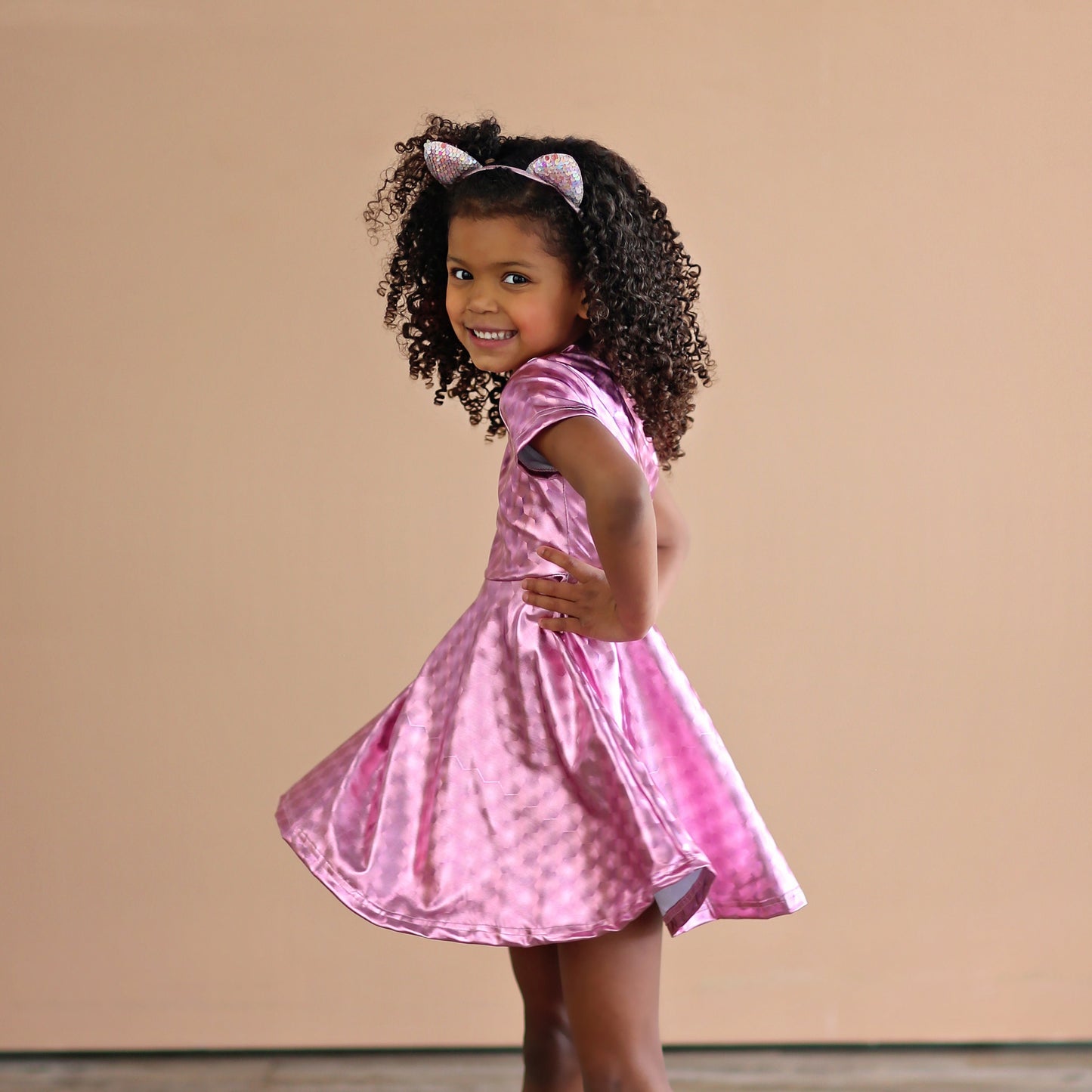 Metallic Holographic Pink Dress - Metallic Twirly Dress - Twirly Dress - Birthday Dress - Party Dress - PInk Metal Dress