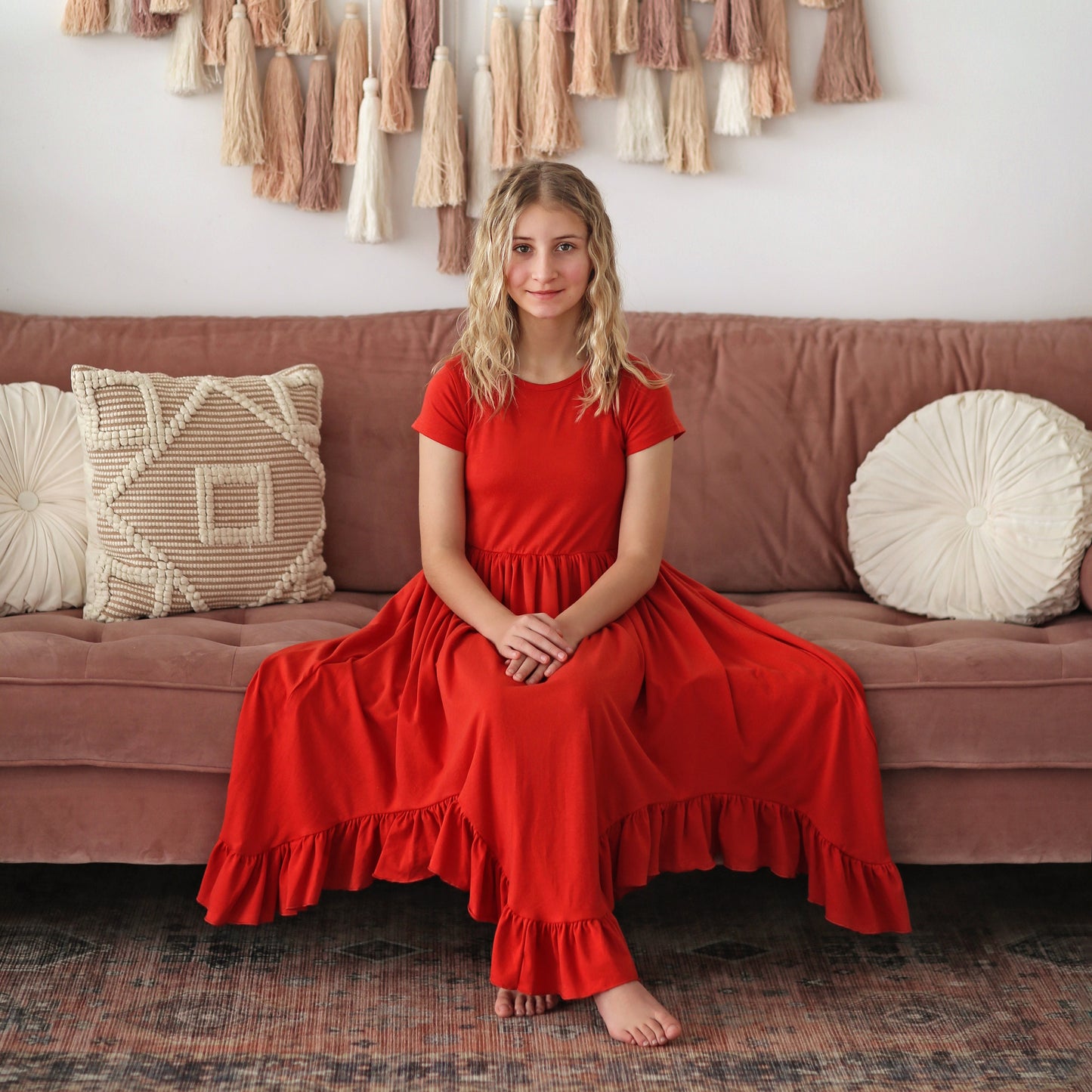 Red Boho Dress - Long Ruffle Dress - High-low Hem Ruffle Dress - Full Skirt Red Dress - Twirly Dress