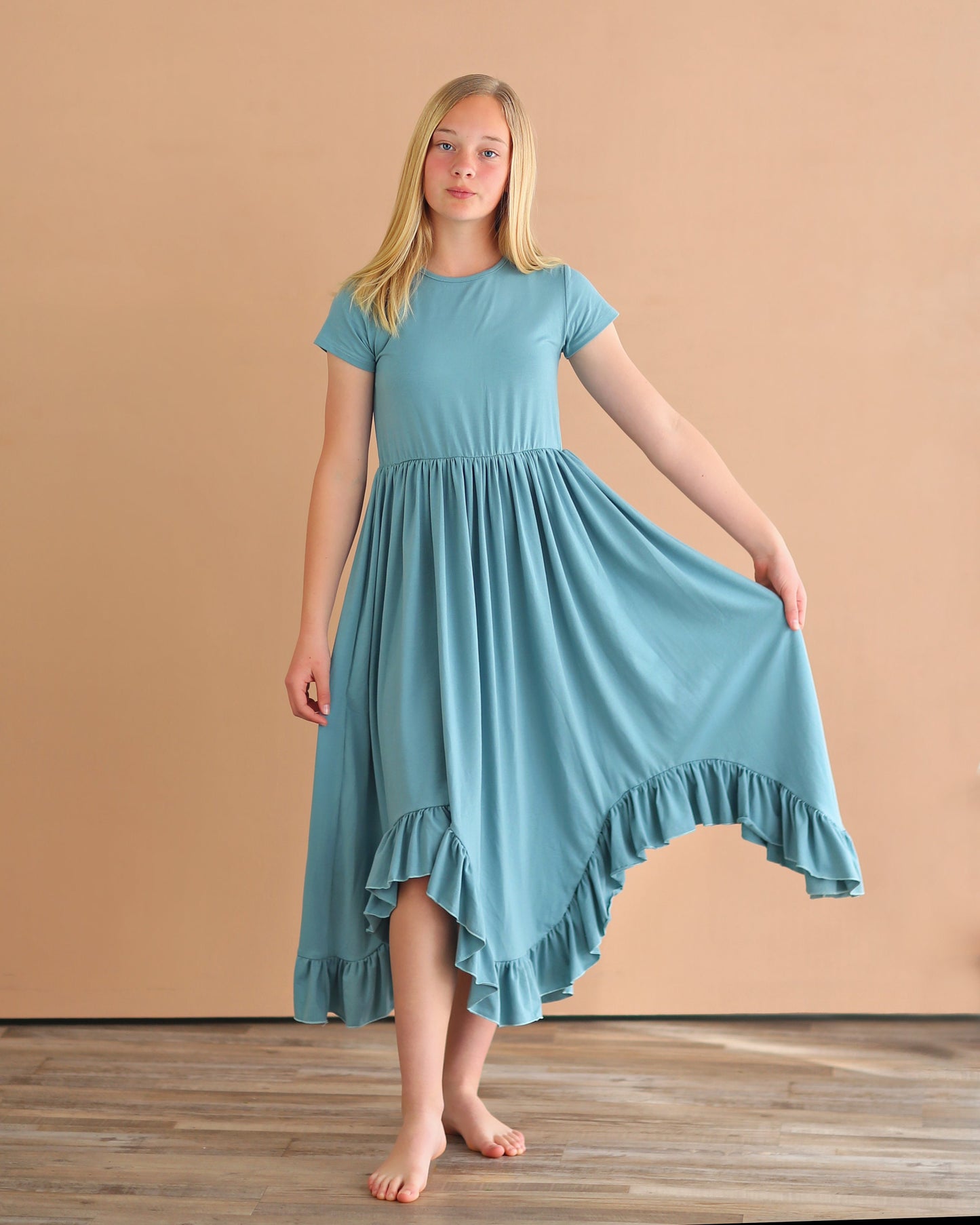 Teal Boho Dress - Long Ruffle Dress - High-low Hem Ruffle Dress - Full Skirt Red Dress - Turquoise Twirly Dress