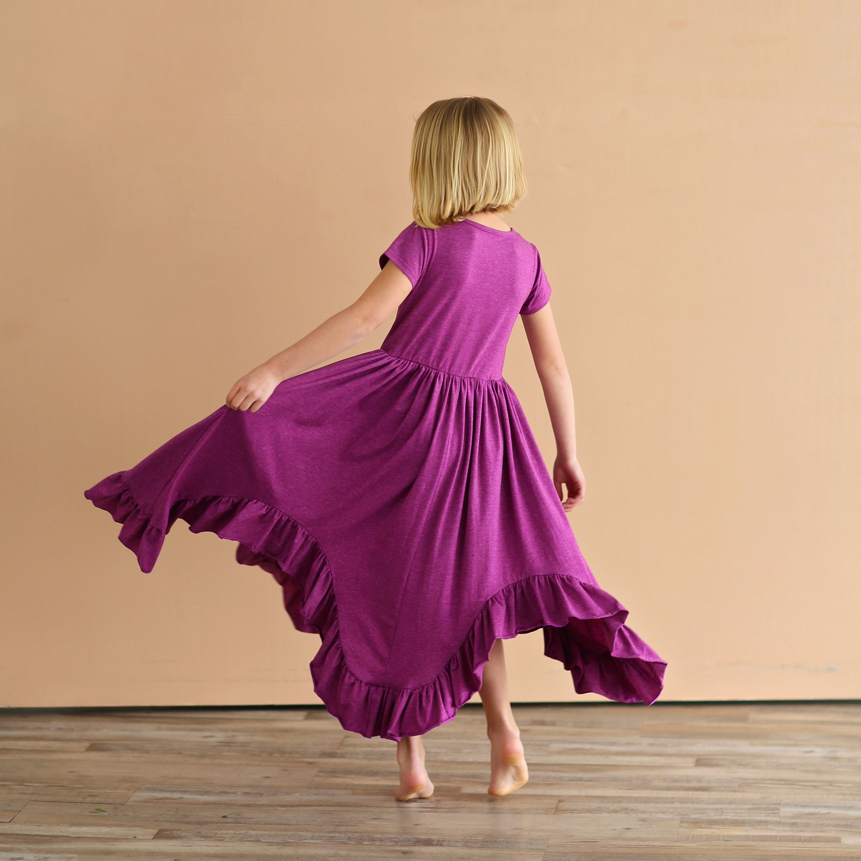 Plum Boho Dress - Long Ruffle Dress - High-low Hem Ruffle Dress