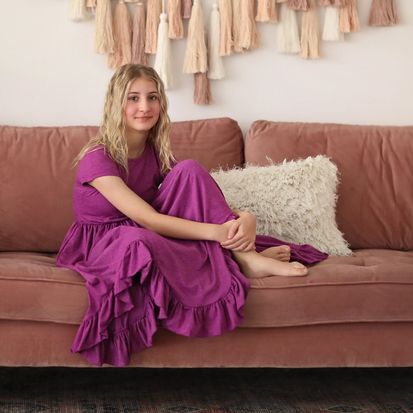 Plum Boho Dress - Long Ruffle Dress - High-low Hem Ruffle Dress - Full Skirt Red Dress - Purple Twirly Dress