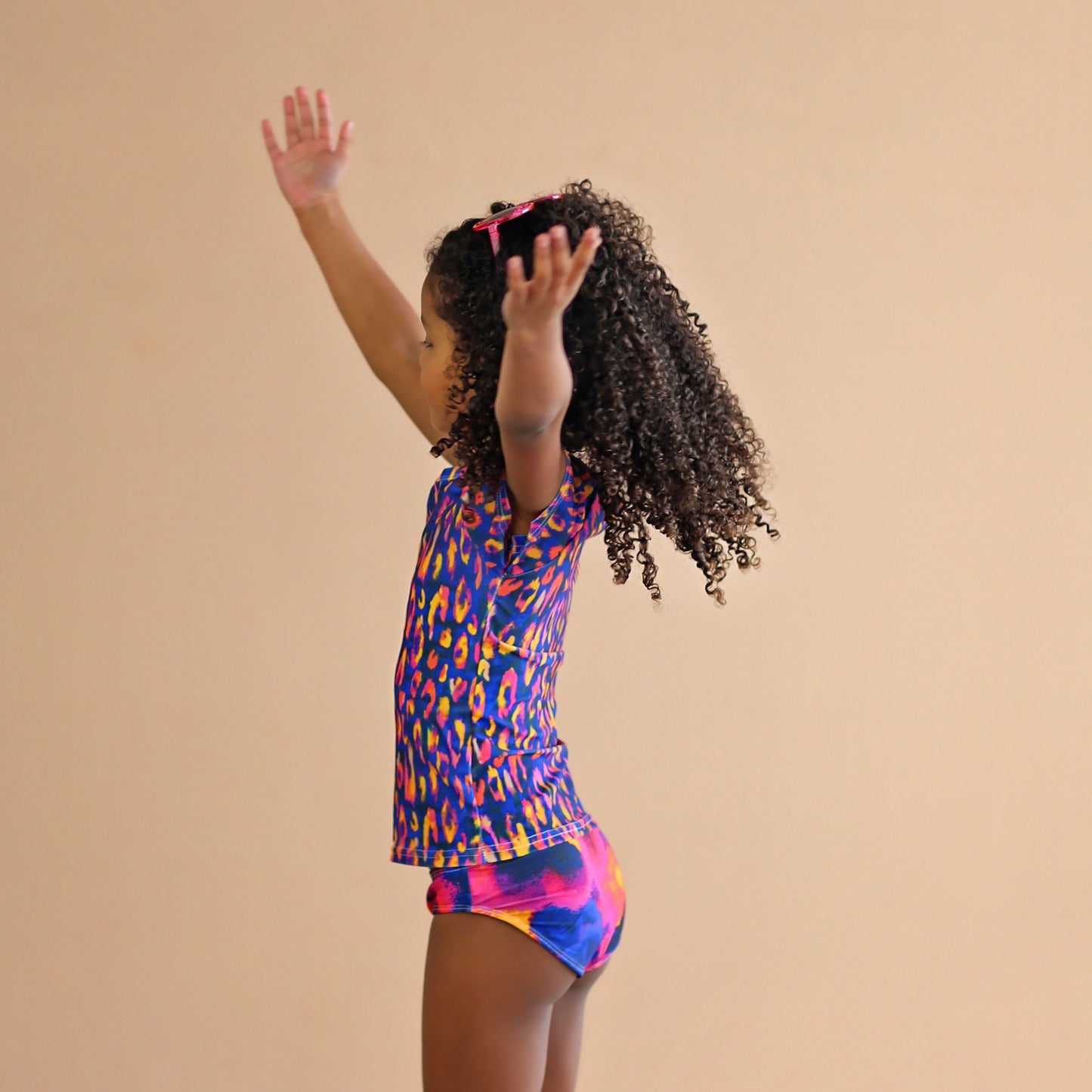 Blue, Red and Yellow Leopard Swimsuit - Rash Guard Swim Suit - Shirt Swim Suit - Bathing Suit