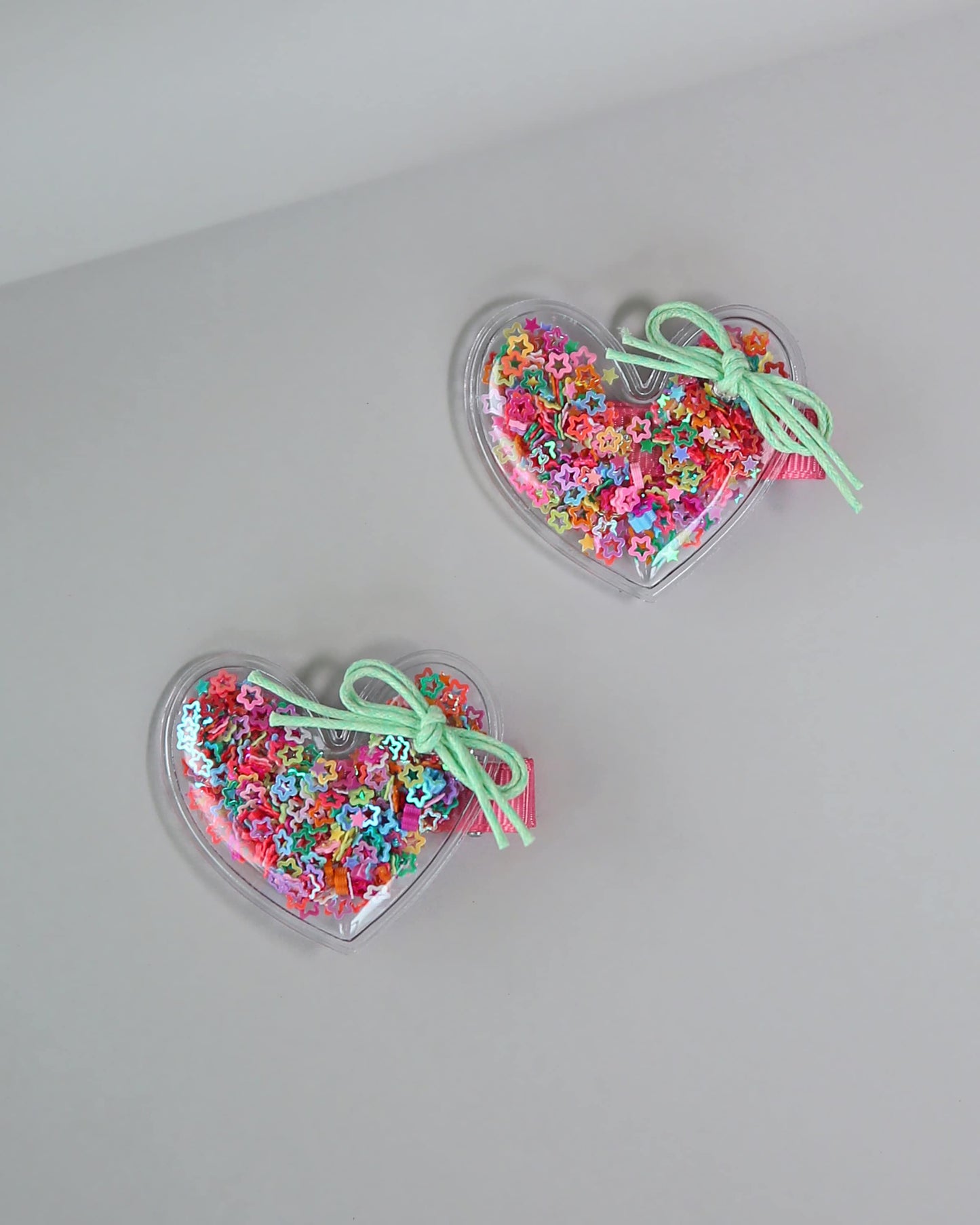 Heart Confetti Hair Clip Pair - Sequin Hair Clips - Confetti Hair Clips - Rainbow Hair Clips - Clear Shaker Hair Clips - Pigtail Clips