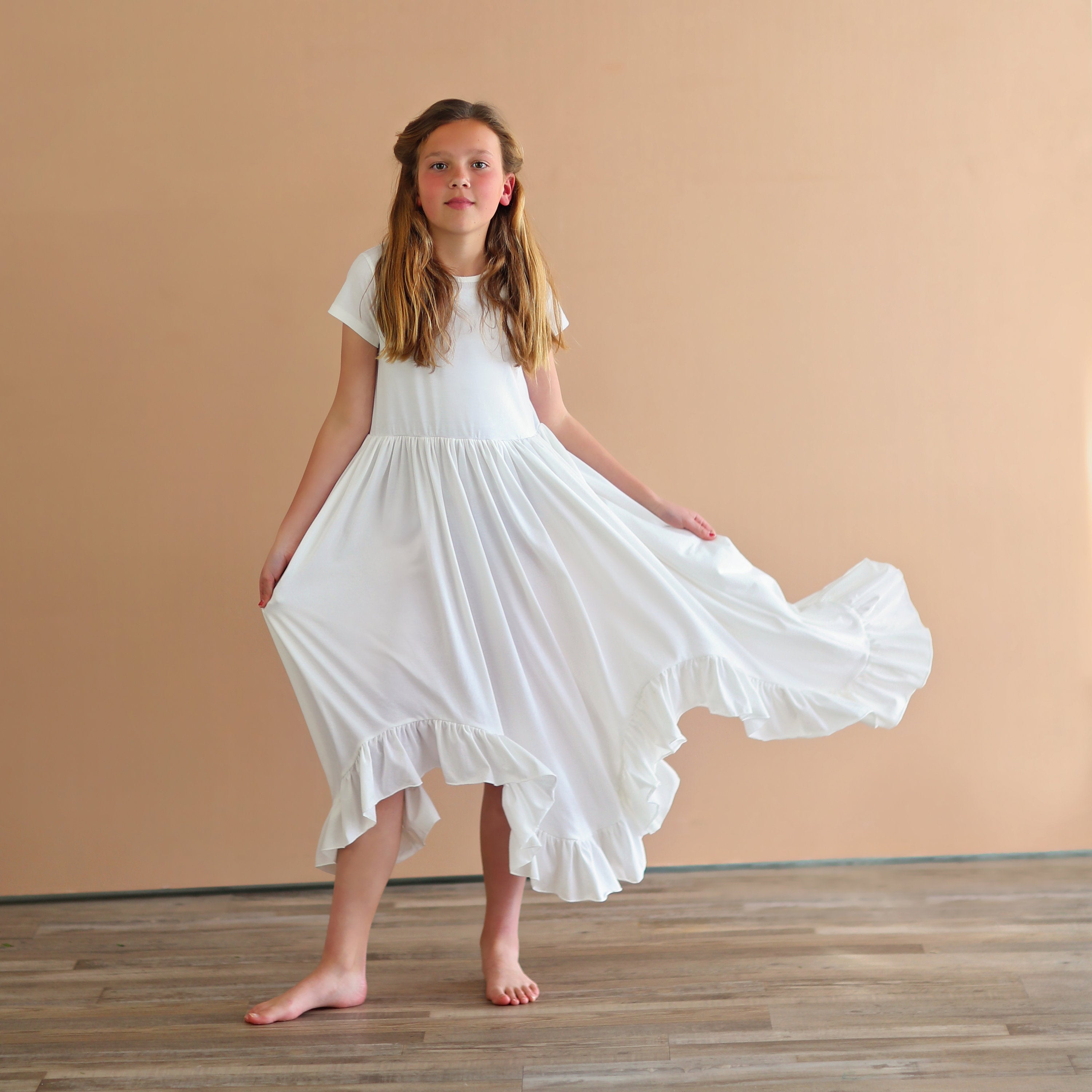 White Boho Dress - Long Ruffle Dress - High-low Hem Ruffle Dress
